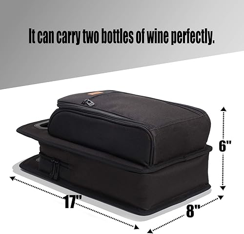 Miniatura 64 de ALLCAMP - Bolsa de vino con compartimento refrigerador, juego de picnic que lleva dos juegos de vajilla Negro