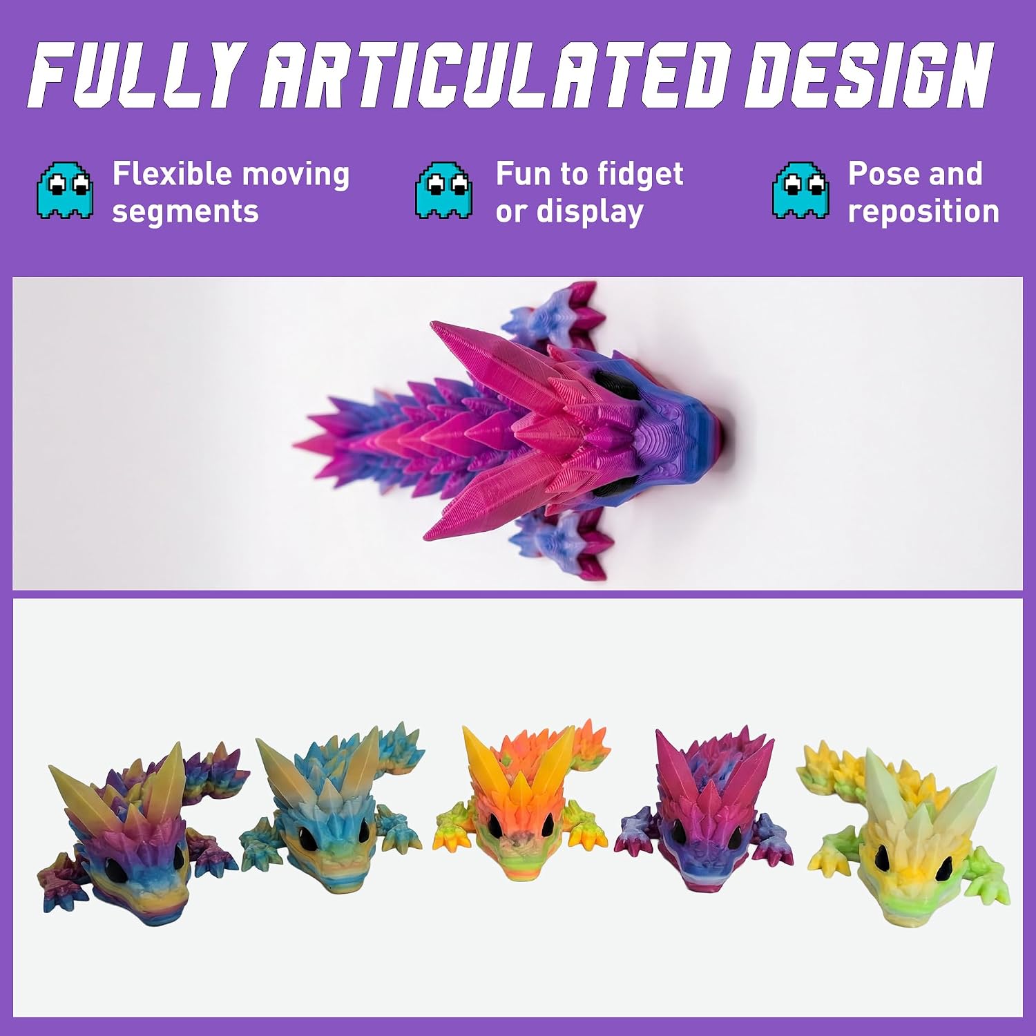 3D Printed Mini Tadling Fantasy Dragon Animal Toys, Articulated Set of 5 image 3