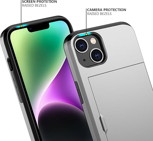 Miniatura 4 de Nvollnoe Funda para iPhone 14 con tarjetero resistente de doble capa protectora a prueba de golpes con ranura para tarjeta oculta delgada para