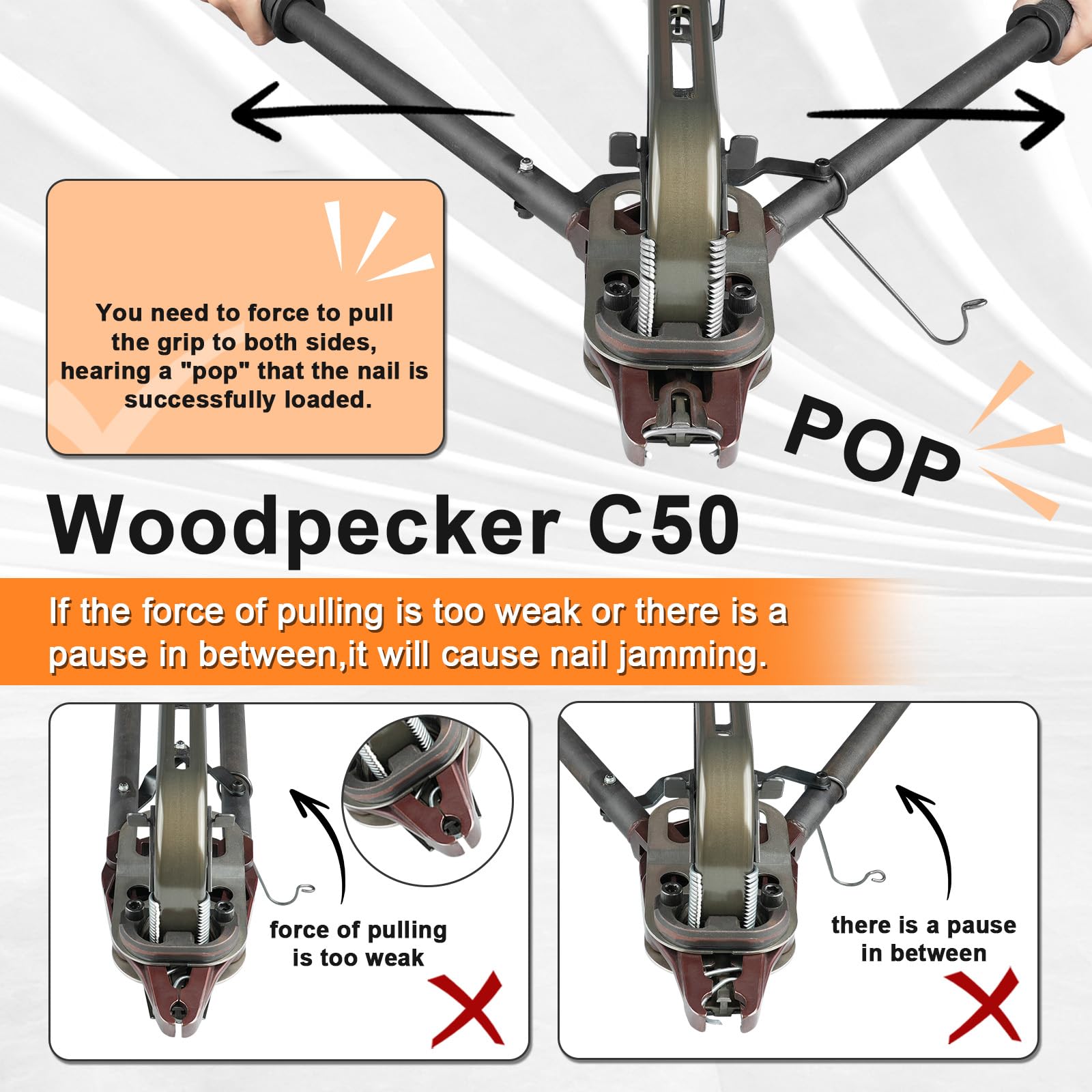 Woodpecker C50 - Alicates manuales de anillo de cerdo, calibre 11, grapas de corona de 38,7 mm, herramienta de valla para gaviones, diámetro de cierre de sujeción de 13-14 mm