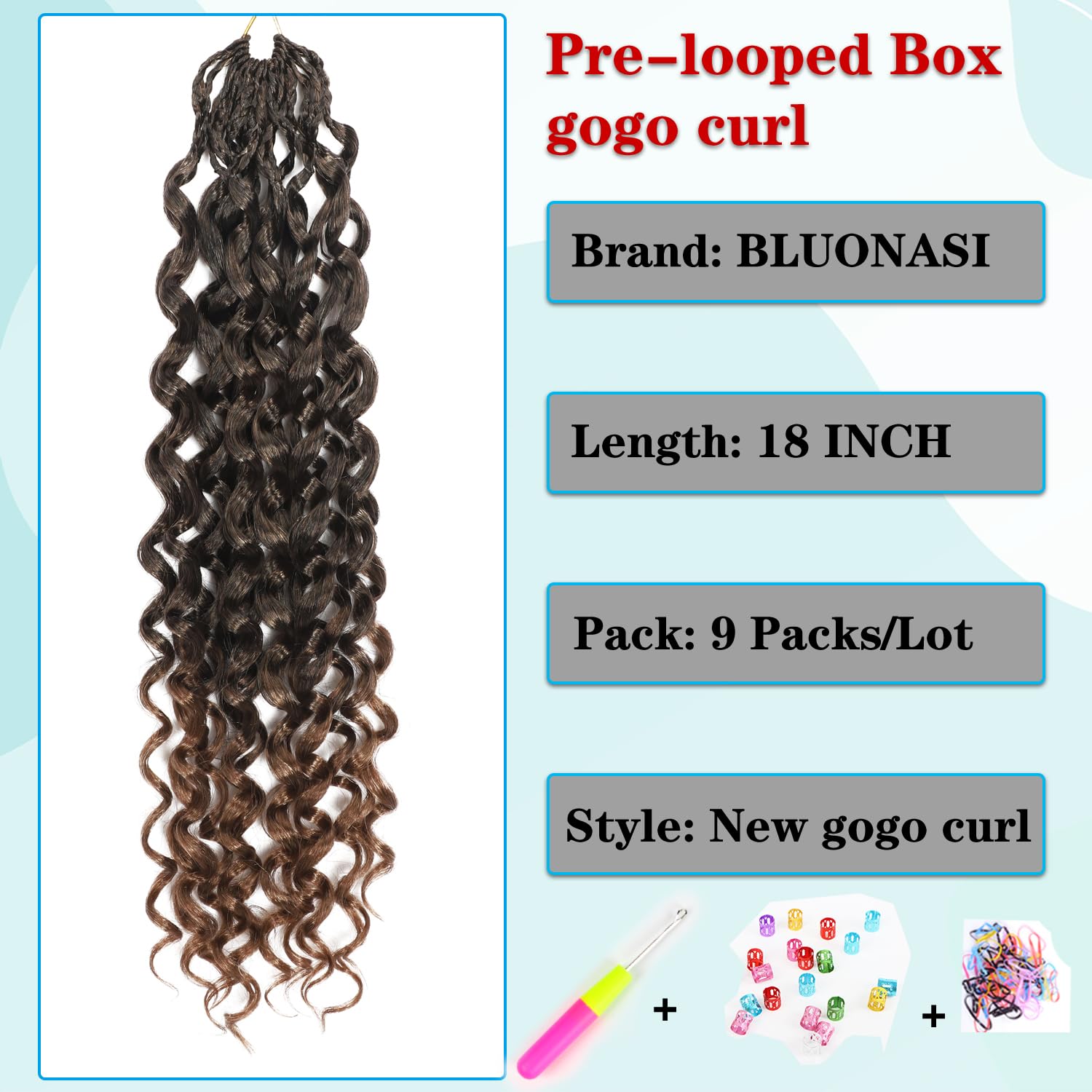 Gogo Curl Crochet Hair 18 Inch 9 Packs Ocean Wave Curly Crochet Hair for Black Women Pre-Looped Deep Wave Water Curly Braiding Extensions (T30# - Image 4