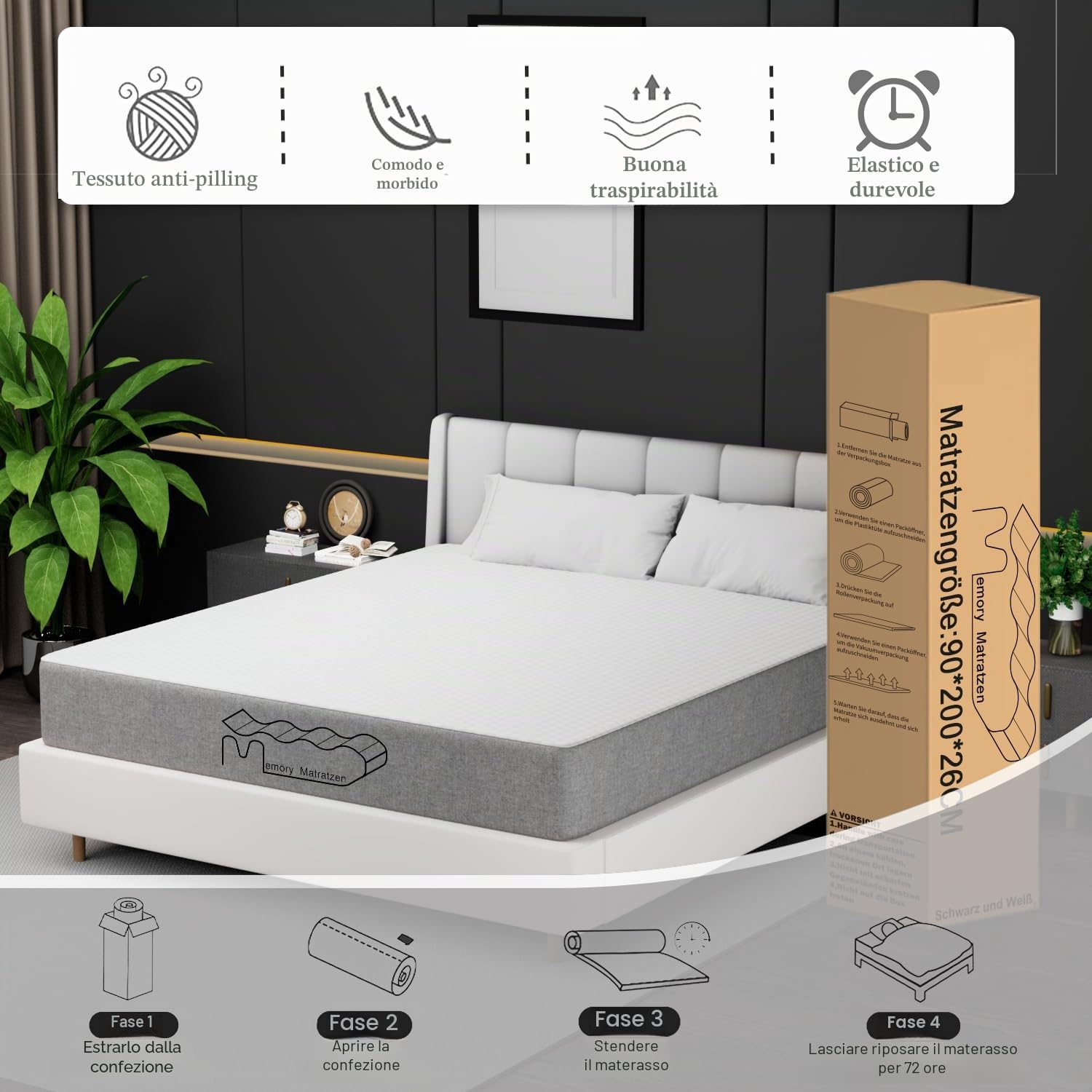 Materasso in schiuma fredda, 140 x 200 cm, altezza 26 cm, durezza H3, 7 zone del corpo, doppio materasso per la camera da letto a casa (140 x 200 x 26 cm)