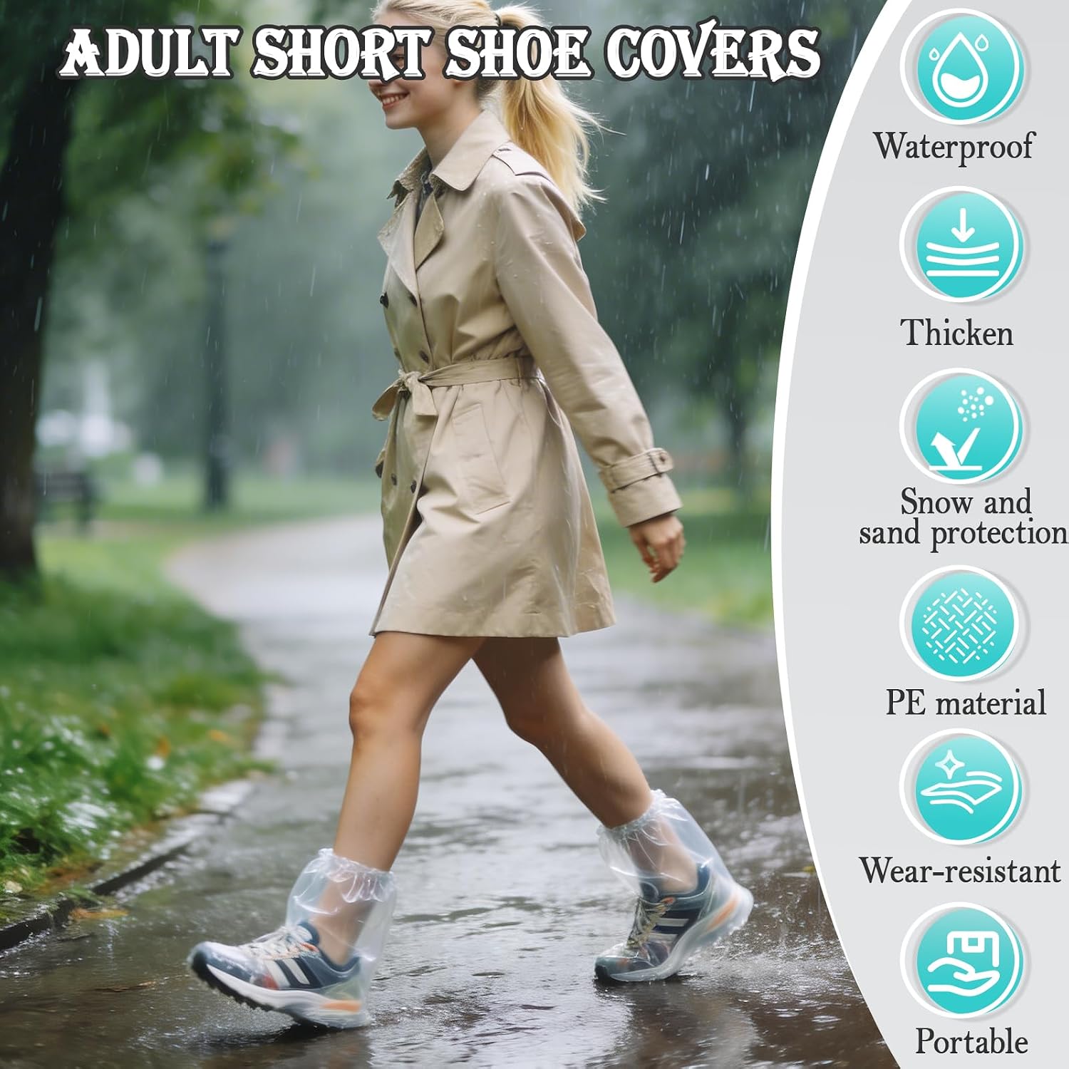 12Pcs Disposable Shoe Covers for Rain, Clear Durable Non-Slip Plastic Rain Boot Covers for Adults, Perfect for Use in Water Parks, Commuting and Travel (Clear, Adults M 12Pcs)