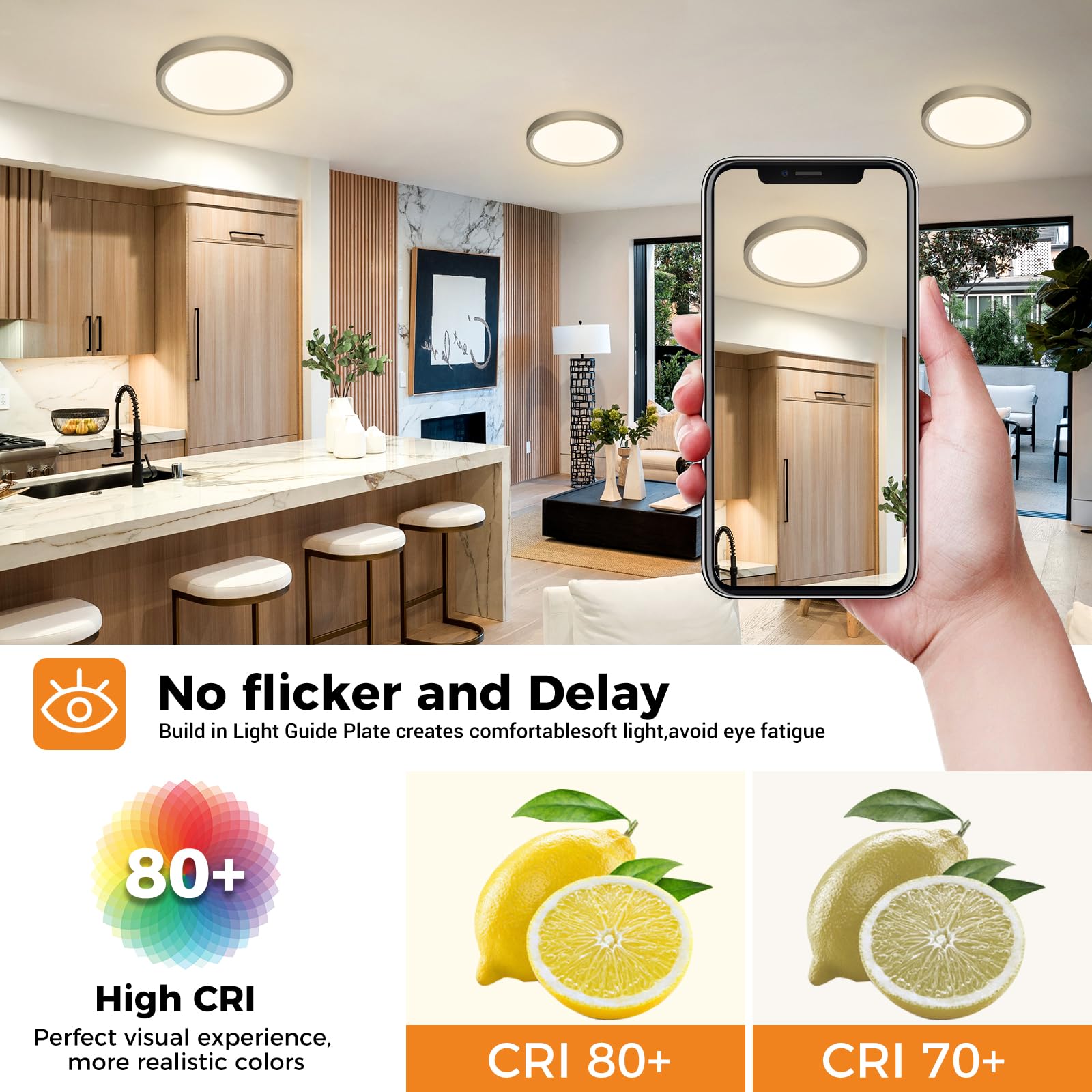 slochi 2 Pack Bathroom Light, 3000K/4000K/6500K 3 Color Temperature, Waterproof IP44, Small, Round, Modern - Image 4