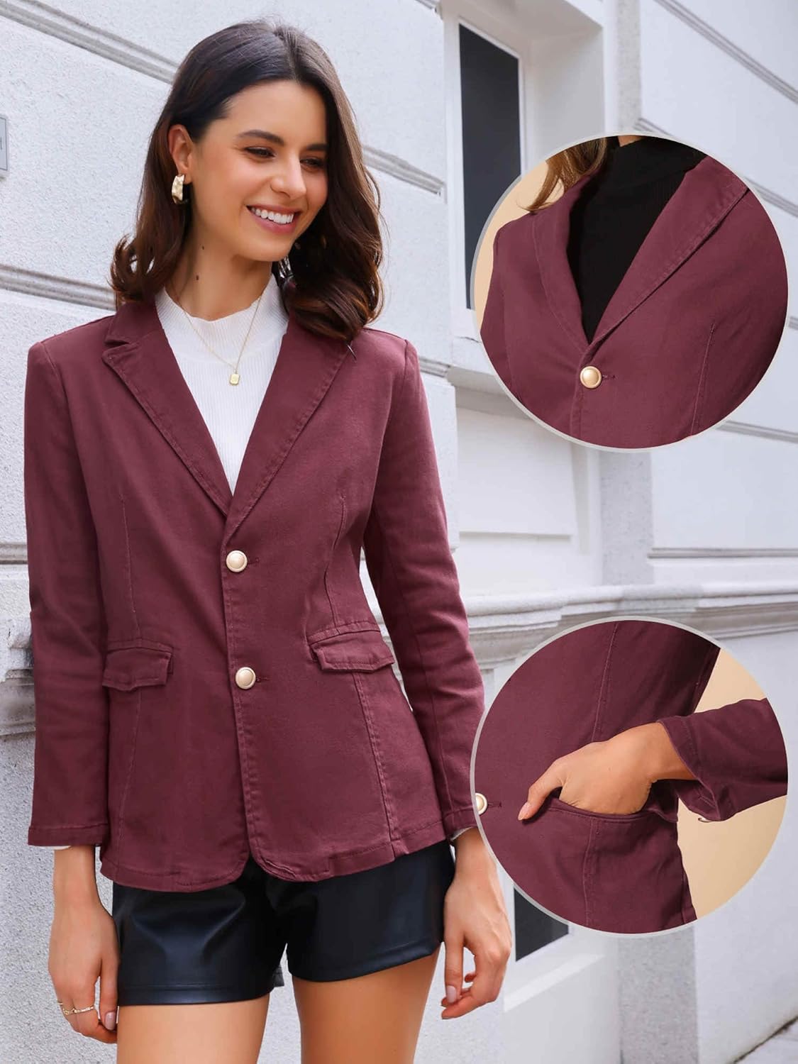 Allegra K Notched Lapel Denim Blazer for Women's Casual Work Long Sleeve Shoulder Pad Jean Jackets - Image 2