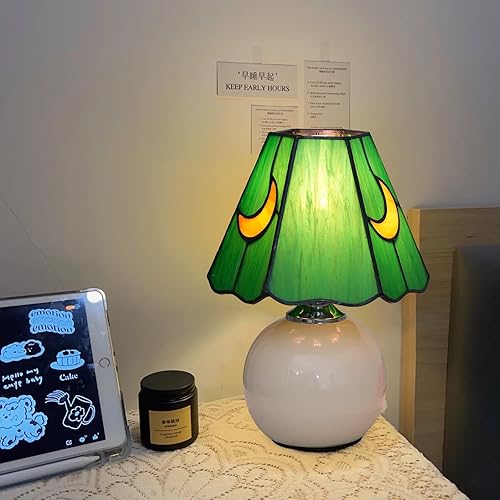Miniatura 4 de Tiffany - Lámpara de luna de cristal manchado, bonita lámpara de mesita de noche pequeña para sala de estar, decoración del hogar, regalo de
