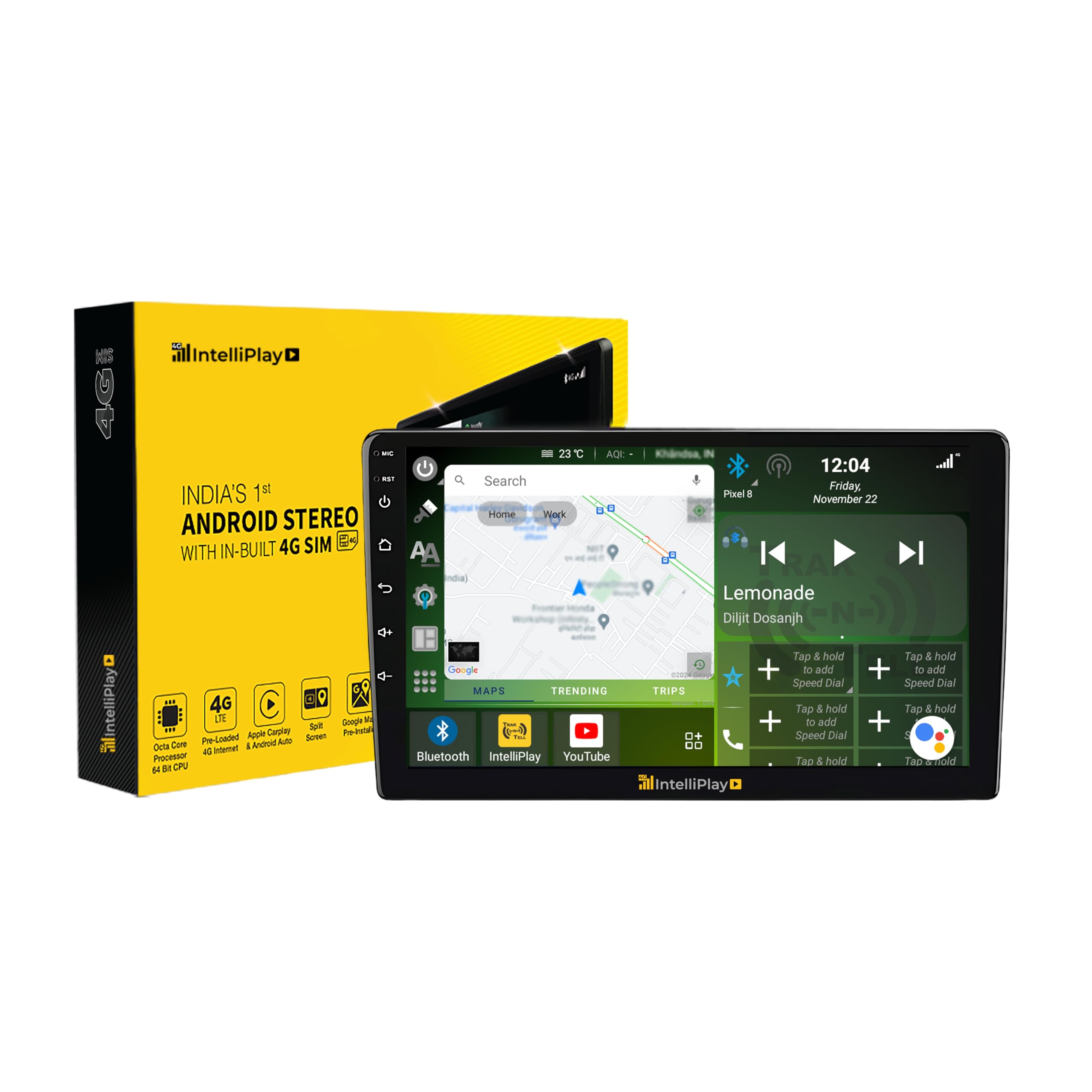 IntelliPlay Touch Screen 9 Inches Android Car Stereo 2GB RAM + 32GB ROM with CarPlay, Inbuilt 4G SIM, Free Internet and Free Installation* for Toyota Innova (2012-2015)