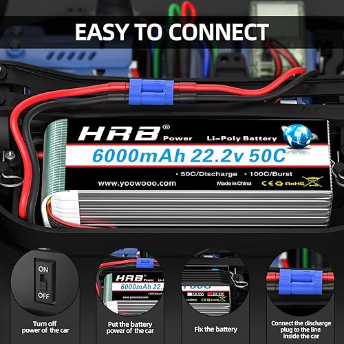 Miniatura 7 de HRB 6S 6000mAh Lipo Batería con EC5 Plug 50C-100C 22.2V RC Lipo Batería para RC Quadcopter Avión Helicóptero Coche Camión
