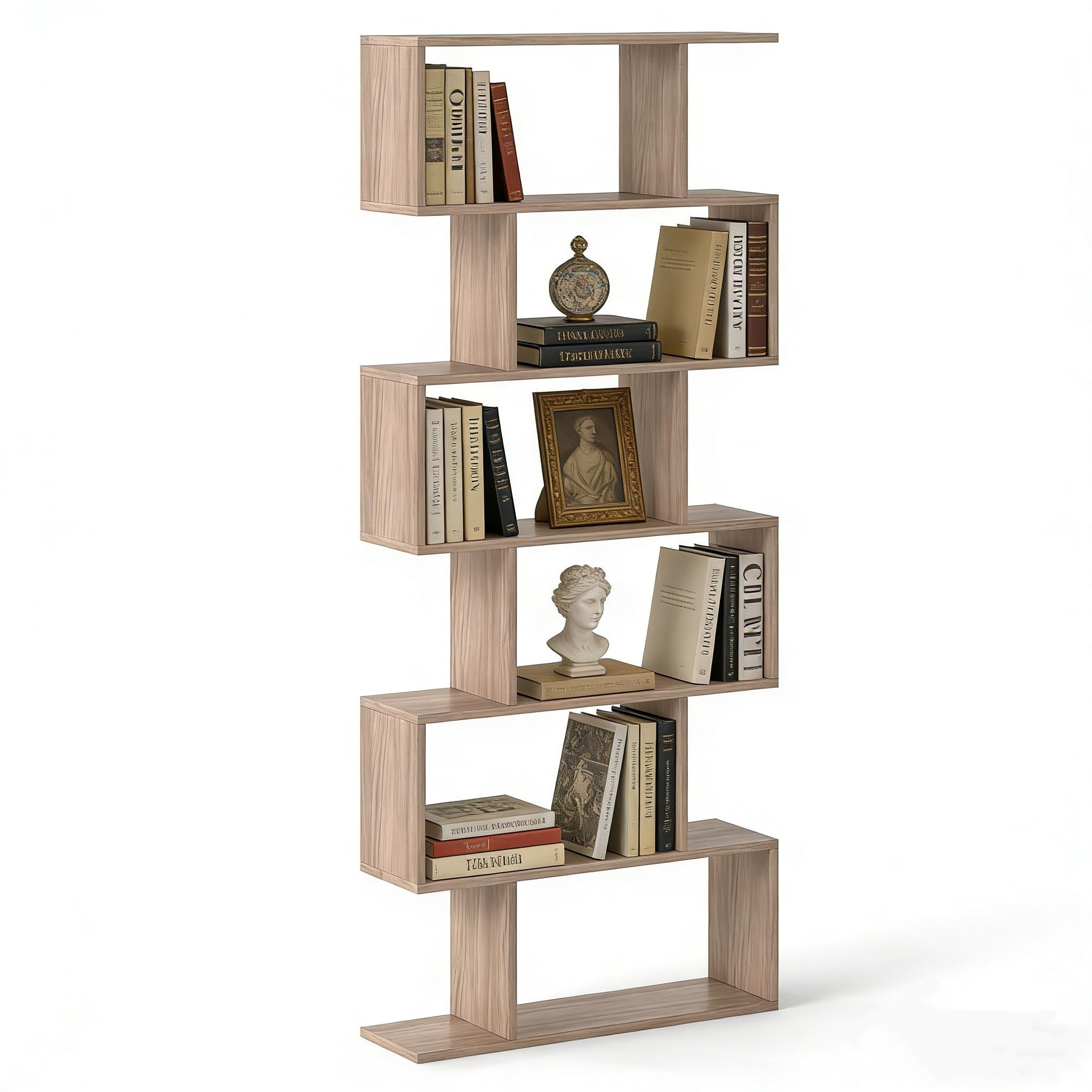 SFAREST 5/6 Tier Bookcase, S-Shaped Bookshelf(Grey,80 x 23 x 192cm)
