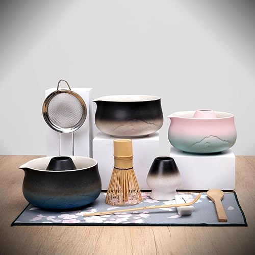 Miniatura 8 de Joyscale Juego de batidor de matcha, juego de batidor y cuenco, juego de 8 piezas de juego de matcha (diseño de montañas distantes), 18 onzas, juego