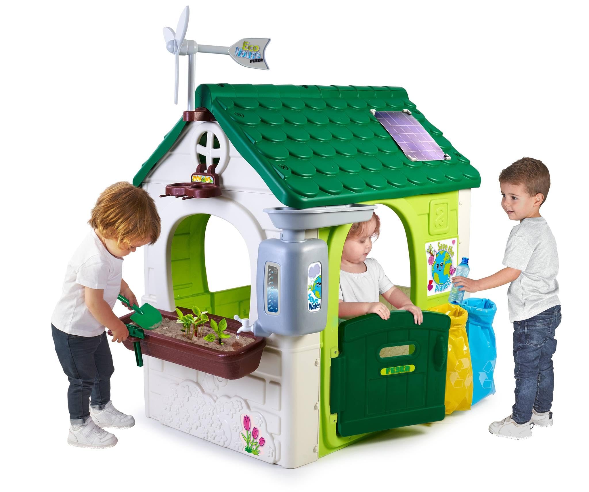 FEBER - Recycle House, Casita Infantil para Exteriores, Puerta Abatible, Colores Luminosos y Resistentes a la Luz Solar, Montaje Fácil, A Partir de 3 años, Famosa (FEH25000)