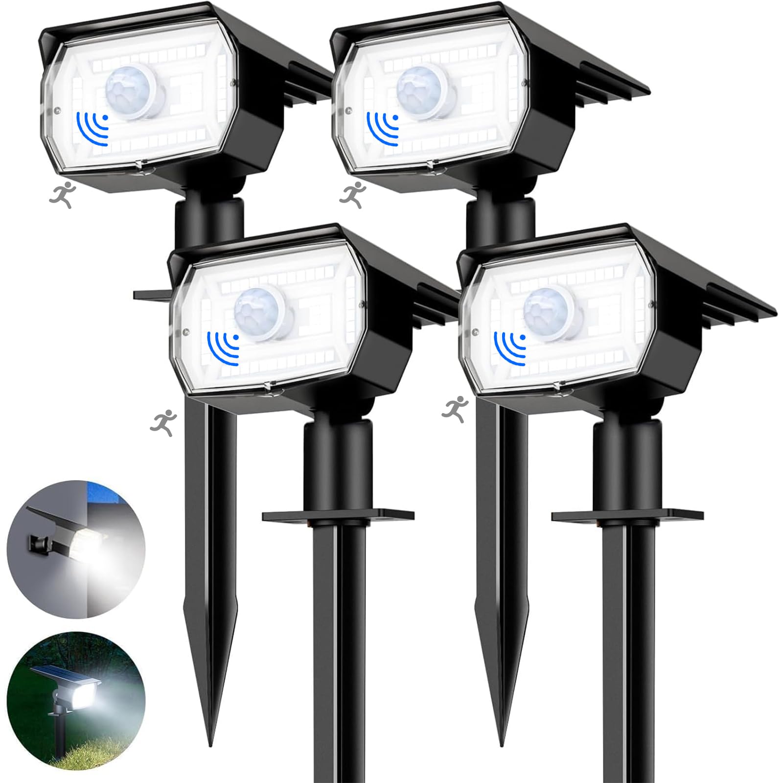 nipify 4 Pack Motion Sensor Solar Lights Outdoor, 56 LED Solar Spot Lights, 3 Lighting Modes, IP65 Waterproof Garden Uplighters Solar Powered, 6500K Cool White for Yard Pathway Driveway