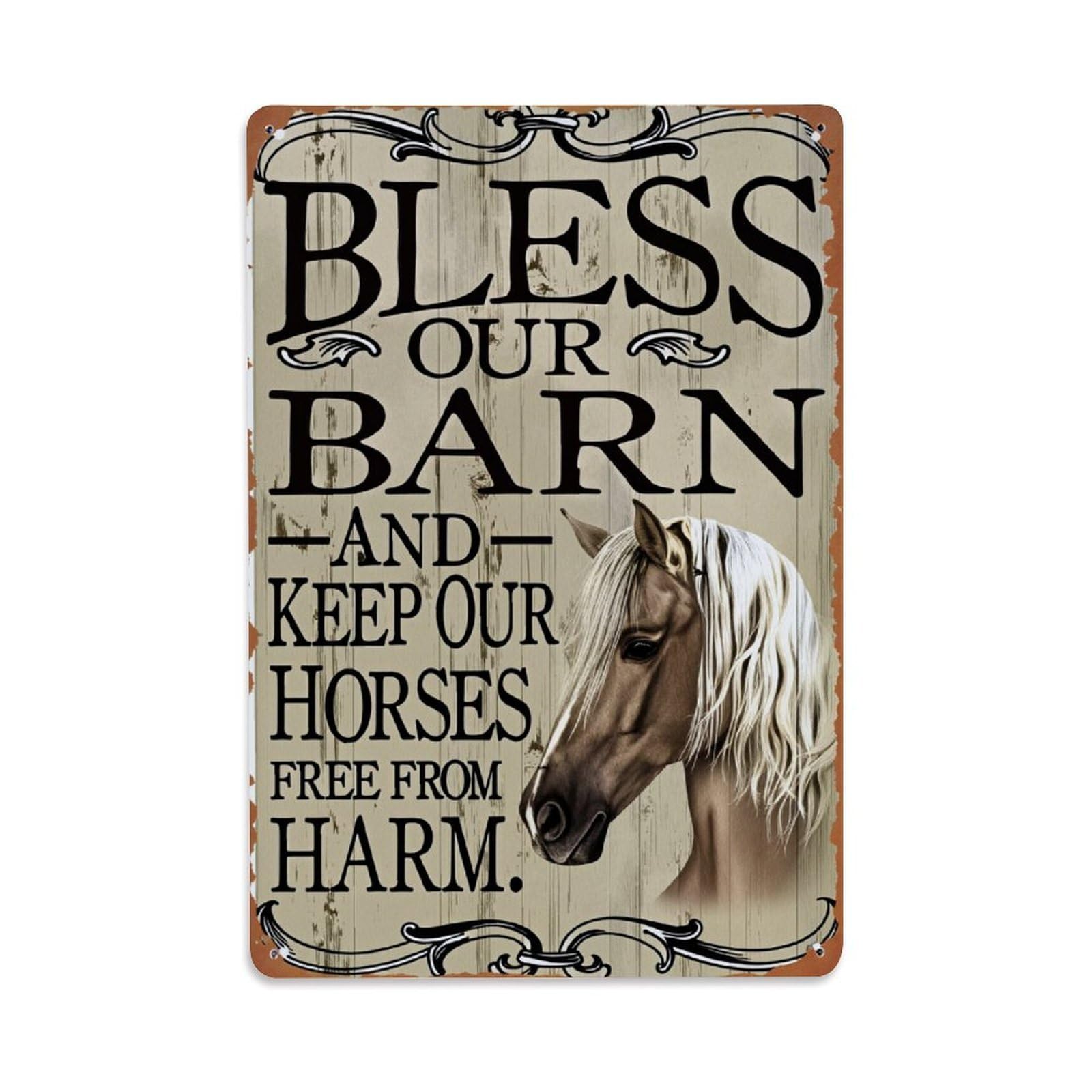 Enderetf Vintage Bless Our Barn Horse Art Tin Sign Metal Poster, Home Bar Garage Man Cave Cafe Indoor & Outdoor Wall Decoration 8X12inches