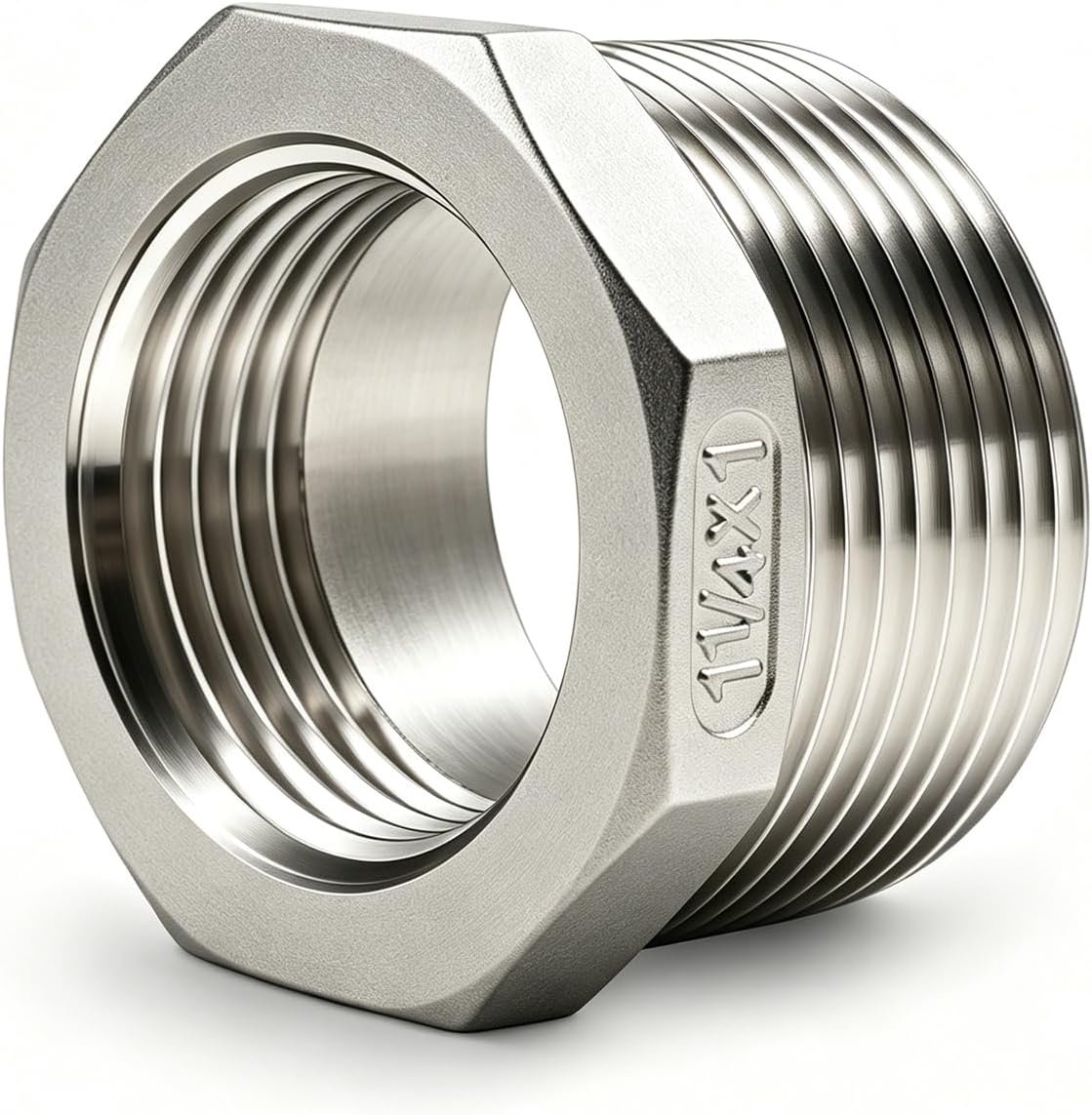 Reducing Bushing Pipe Adapter 1-1/4 MIP x 1 FIP, 304 SS,1 Pc