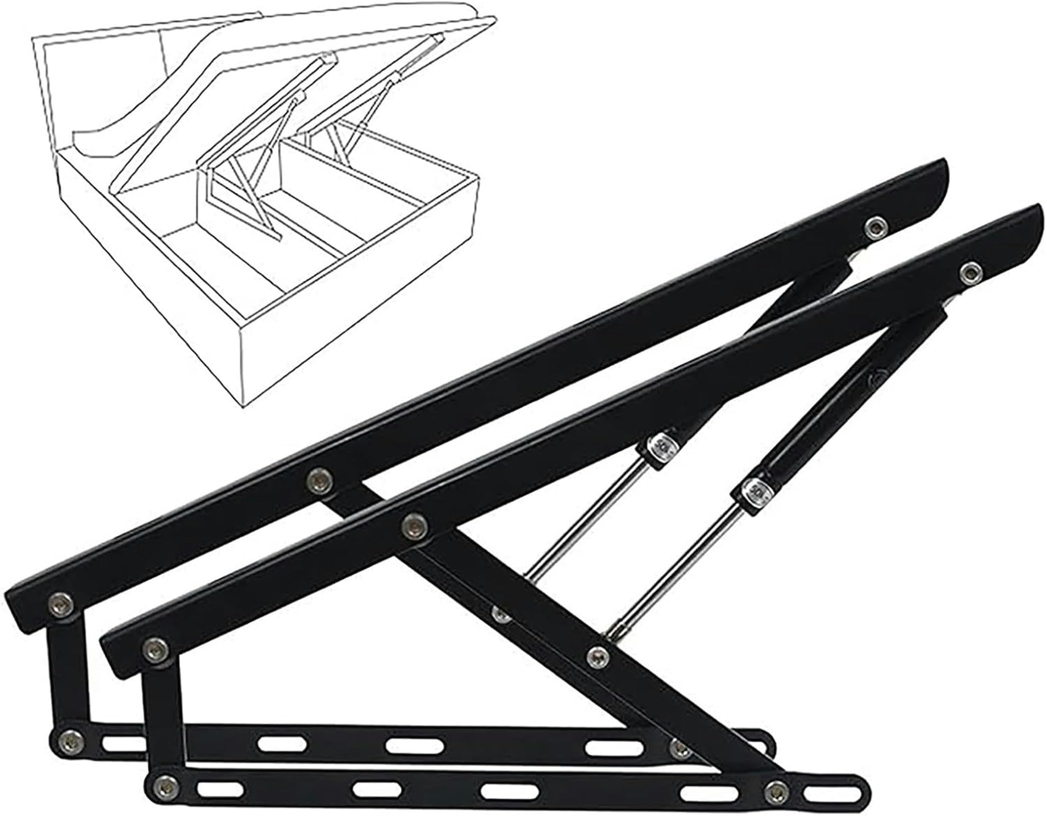 2 Mecanismos hidráulicos de elevación de Cama, Mecanismo Elevador de Cama, Bisagras de somier de Cama de Alta Resistencia, Soporte de elevación con Amortiguador de Gas, Soporte de Tapa con a