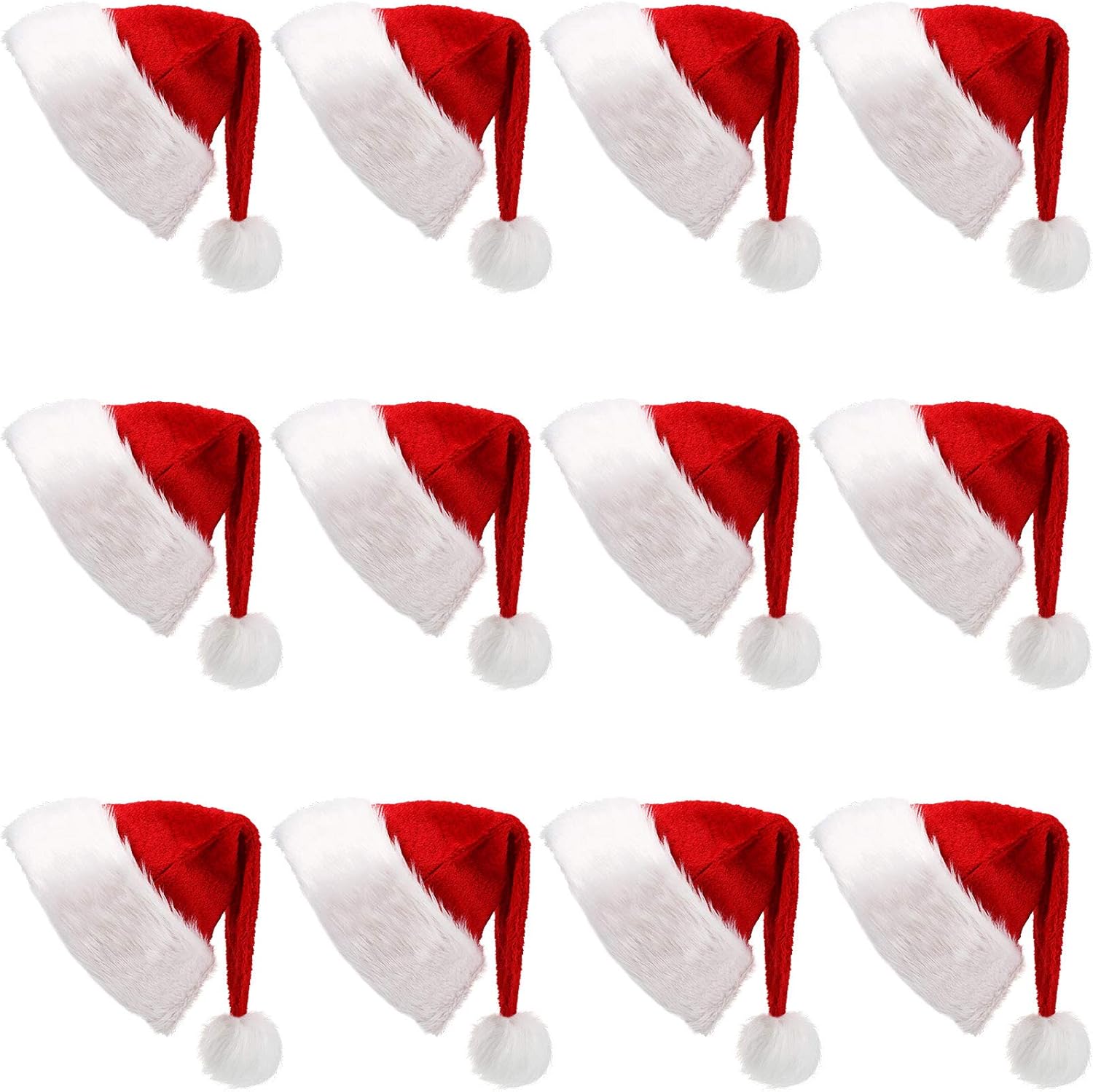 SATINIOR 12 Pack Plush Santa Hat Christmas Santa Hat for Xmas Party Favors for Women Men Adults