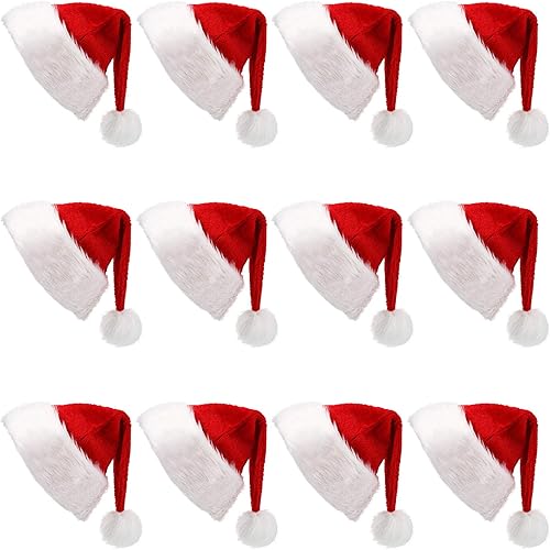 Miniatura 7 de Paquete de 12 sombreros de Papá Noel de felpa para regalos de fiesta de Navidad para mujeres, hombres y adultos