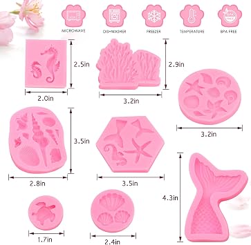 Mermaid Theme Cake Mold, Mermaid, Shell, Seaweed, Coral Silicone Mold Cupcake Toppers Mold for Candy,Chocolate,Fondant,Polymer Clay,Crafting Projects & Cake Decoration