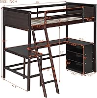 Vista 11 de Harper & Bright Designs Cama tipo loft individual con escritorio y 3 estantes, marco de cama tipo loft de madera maciza con escalera en ángulo