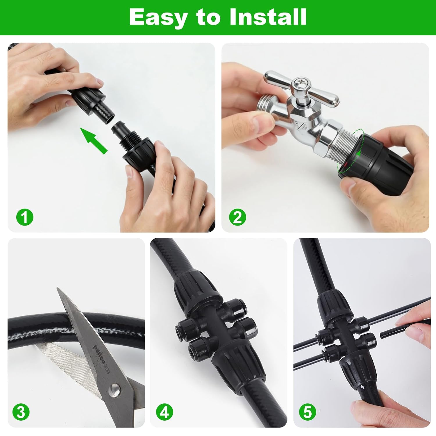 50 FT 1/2 Inch Drip Irrigation Tubing Kit:Premium Garden and Landscape Watering System-Drip Irrigation Hose with 2 Quick Connector 4-Way Connector,2 Quick Connector 6-Way Connector and Tube Cap