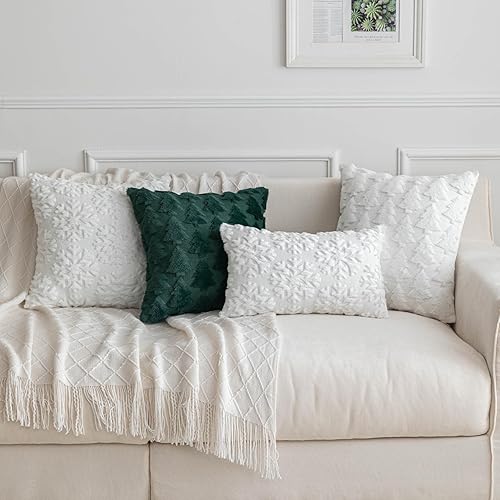 Miniatura 9 de Juego de 2 fundas de almohada decorativas de copo de nieve de Navidad, fundas de almohada suaves y esponjosas para decoración del hogar, fundas de