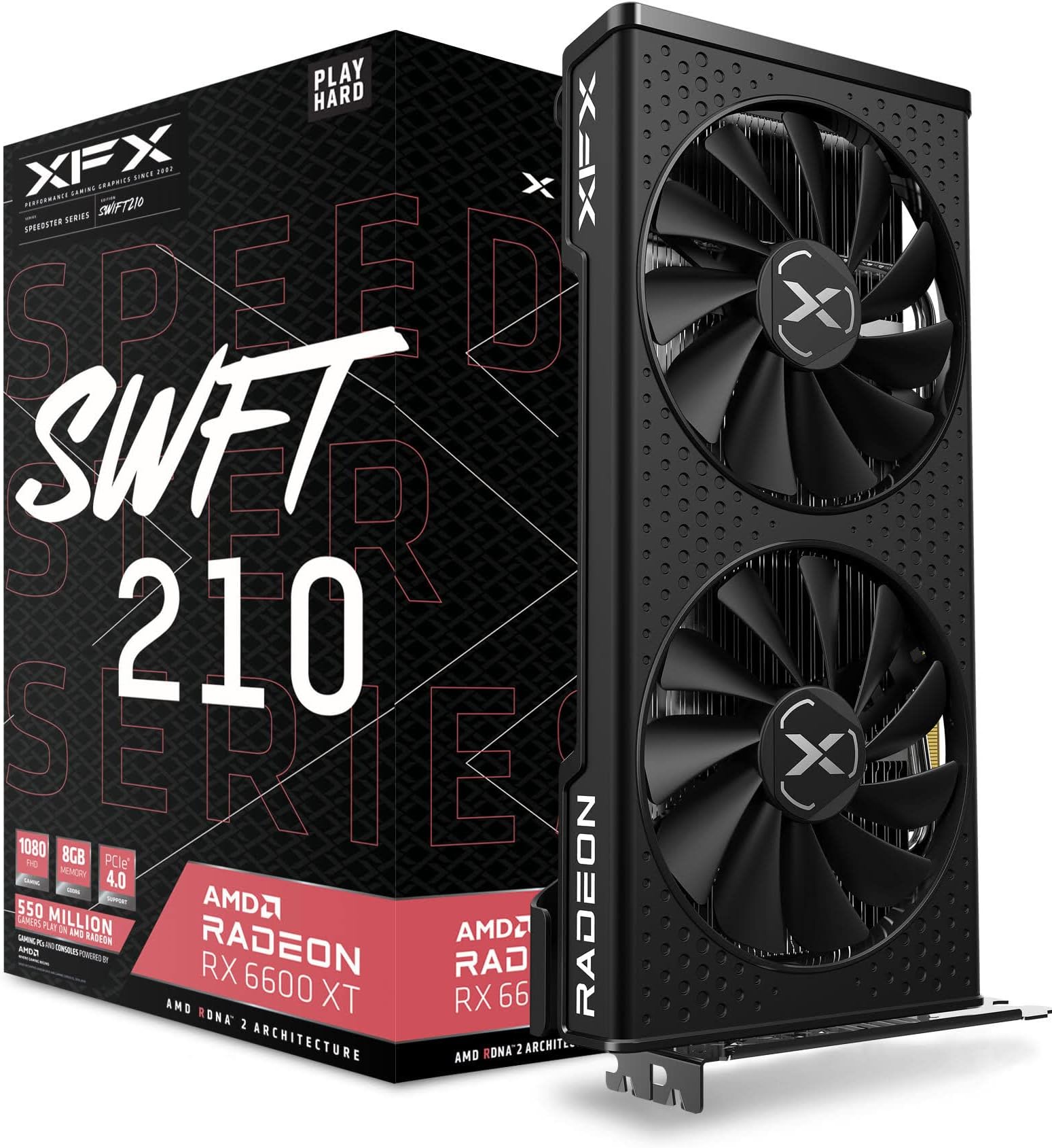 XFX Speedster SWFT210 Radeon RX 6600 XT CORE Gaming Graphics Card with 8GB GDDR6 HDMI 3xDP, AMD RDNA 2 RX-66XT8DFDQ