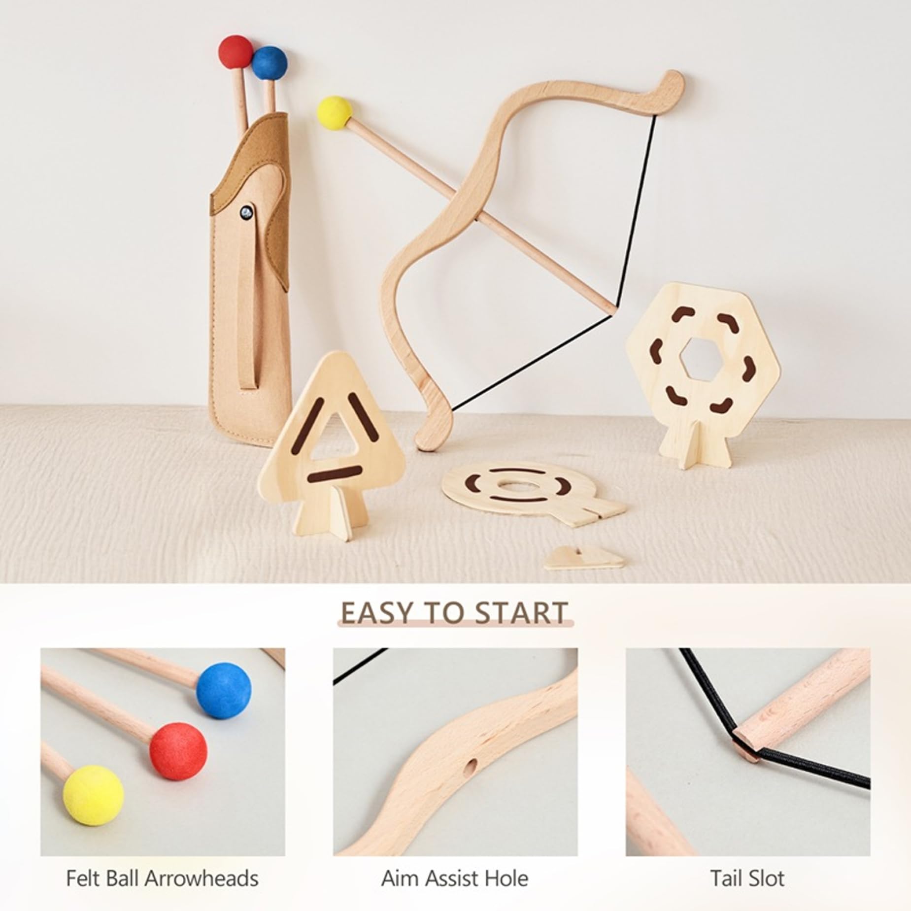 Set Arco e Frecce per Bambini in Legno con Punta in Schiuma Sicura 3 Bersagli