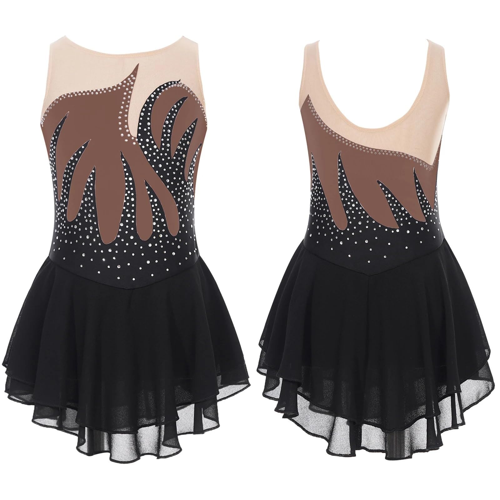 Gymnastikanzug Mädchen Eiskunstlaufkleid, Tanzballett, rhythmische Gymnastik, Kostüm, glänzendes Strass-Netz, Tanzbekleidung(Color 2,16)
