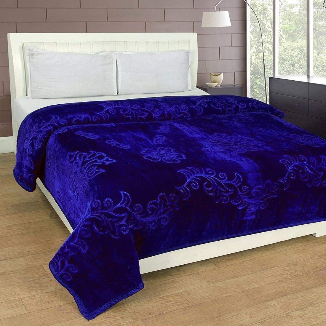 CHANGERS Embossed Blankets,Quilt,duvets,dohar Solid Colour Ultra Soft Floral Double Bed Heavy Mink Winter Blanket (Blue)-image-47