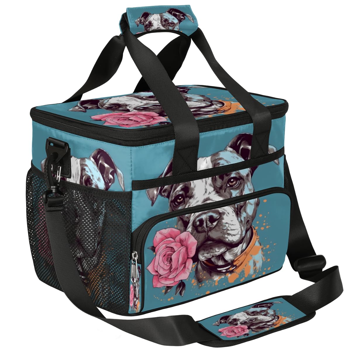 Bulldog Insulated Picnic Backpack Lunch Box for Women Men Picnic Basket Tote Lunch Bag Picnic Bag Portable Lunch Bags for Picnic, Beach, Work, Trip,Office, Camp Bulldog with Rose