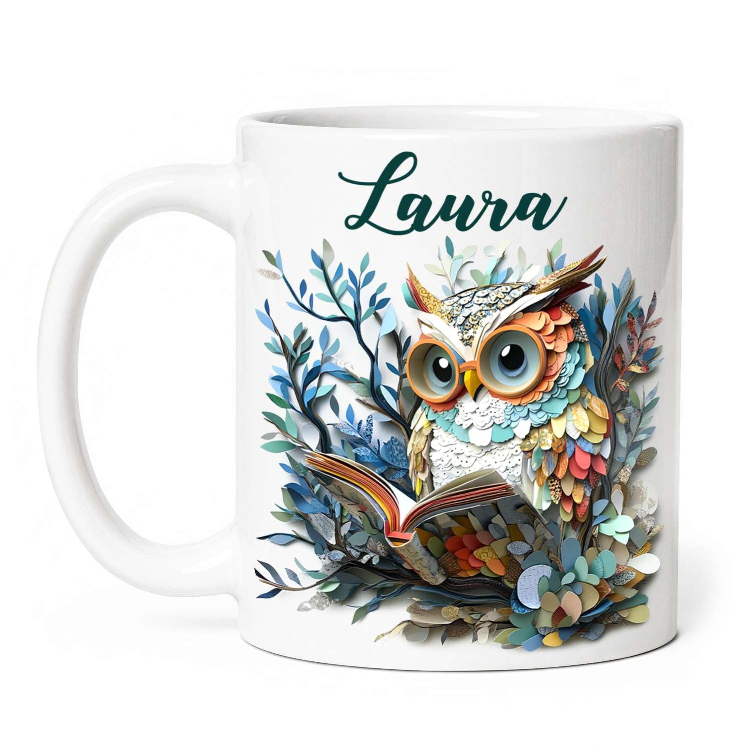 Amazon.com | Owl Reading Ceramic Mug, Vibrant Personalized Artistic Bird Cup,  Custom Name Owl Coffee Mug 11oz 15oz, Colorful Forest White Cup, Gifts for  Bookworms: Coffee Cups & Mugs
