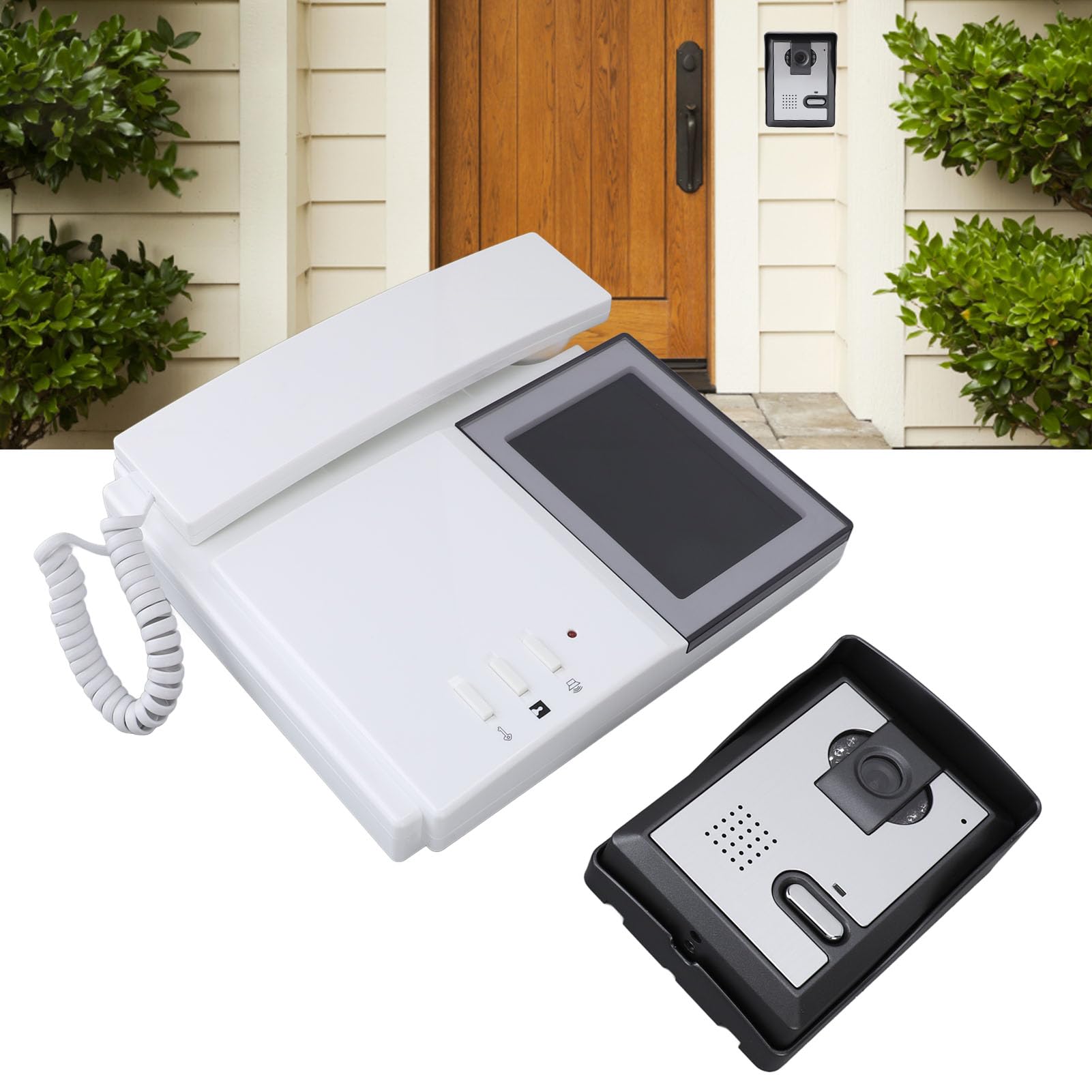 de Videoportero con Timbre de Alta Eficiencia, Teléfono con Cable, Antiinterferencias, Visión Nocturna Ajustable, LCD Digital en Color de 4,3 Pulgadas, Intercomunicador (Enchufe