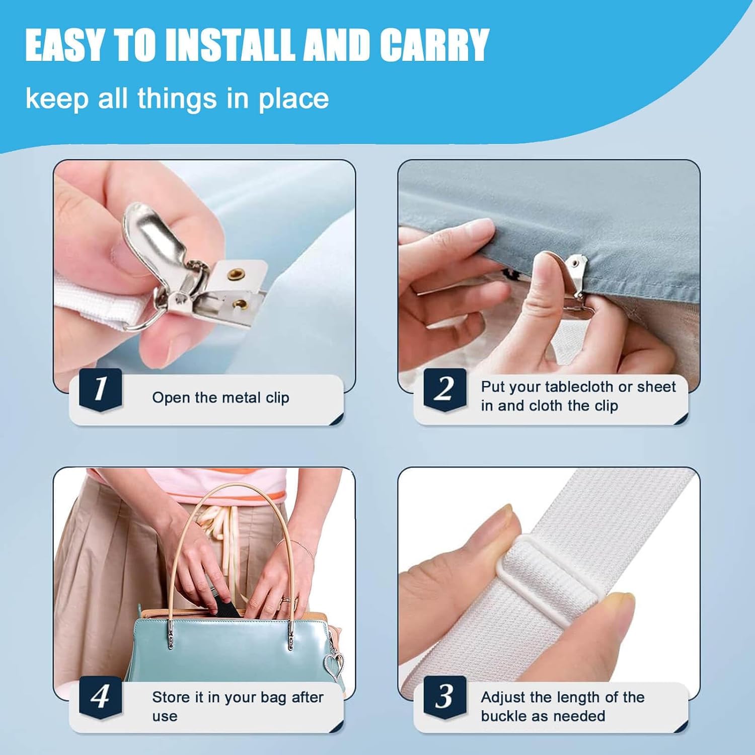 CUNGLIN fermatovagliaClip per Tovaglia, Fermatovaglia Clip per Cinghia Elastica, Fermatovaglia Clip per Tenuta Tovaglia da Tavola per Casa, Picnic, Feste, Matrimoni
