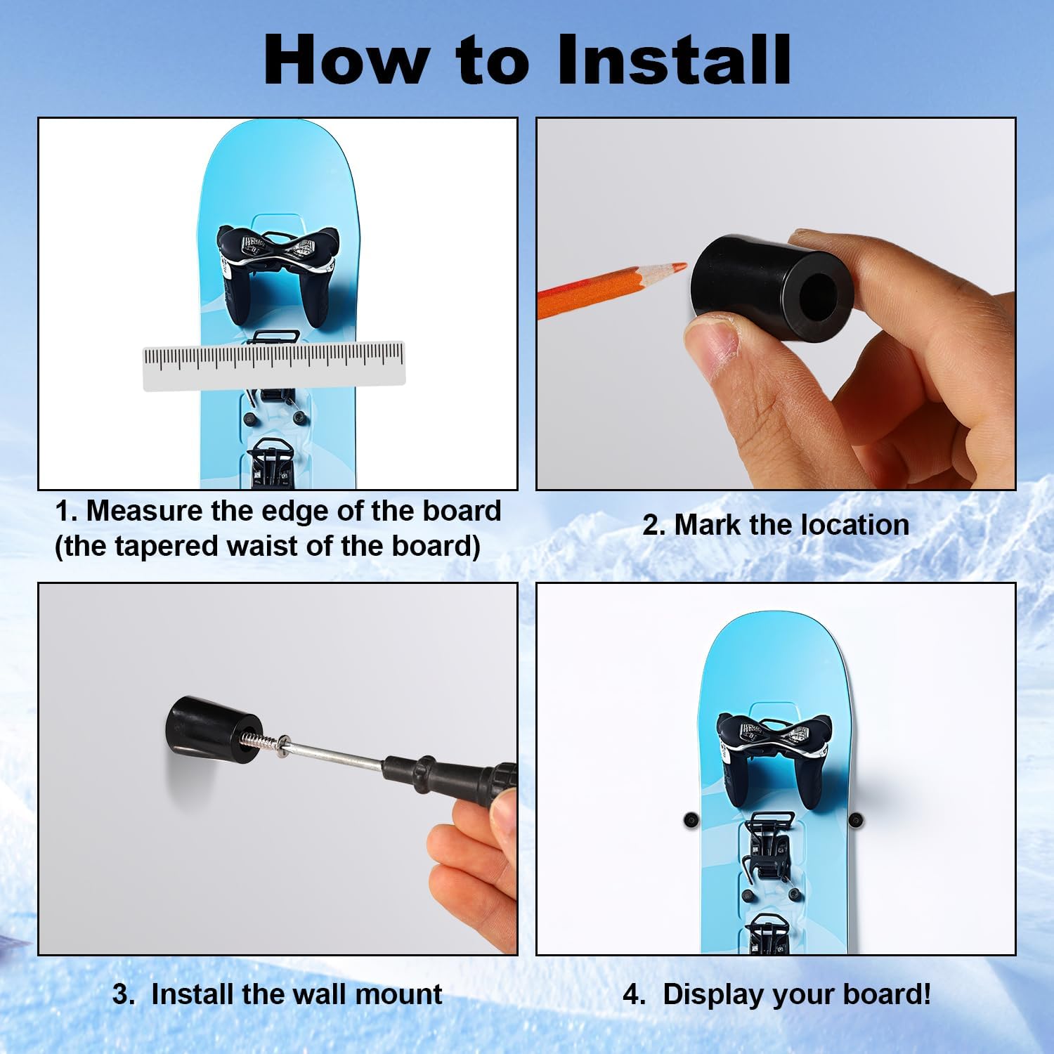 lasuroa 4pcs Vertical Ski Hanger, Ski Wall Mount Holder Vertical Wall Mount Hanger Ski Rack with Screws Expansion Anchors Vertical Snowboard Storage to Safely Display Your Ski Snowboard(Black)
