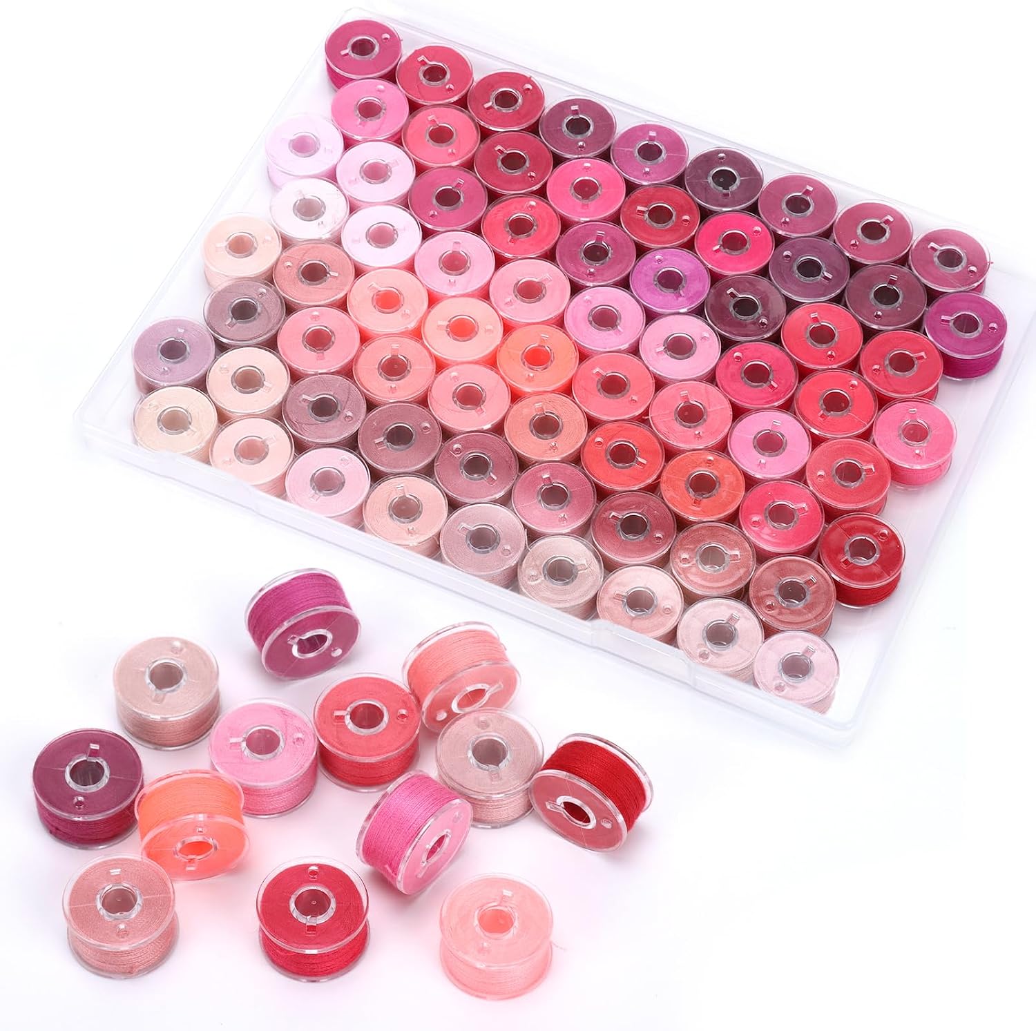 72 Pcs Pre-Wound Bobbins Sewing Thread 72 Colors (Pink)