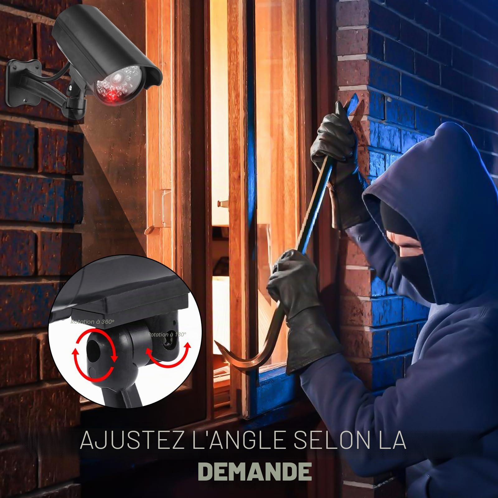 GOMETY Lot de 2 caméras factices extérieures, fausse caméra de sécurité avec LED rouge clignotante, caméra CCTV factice de sécurité pour intérieur et extérieur