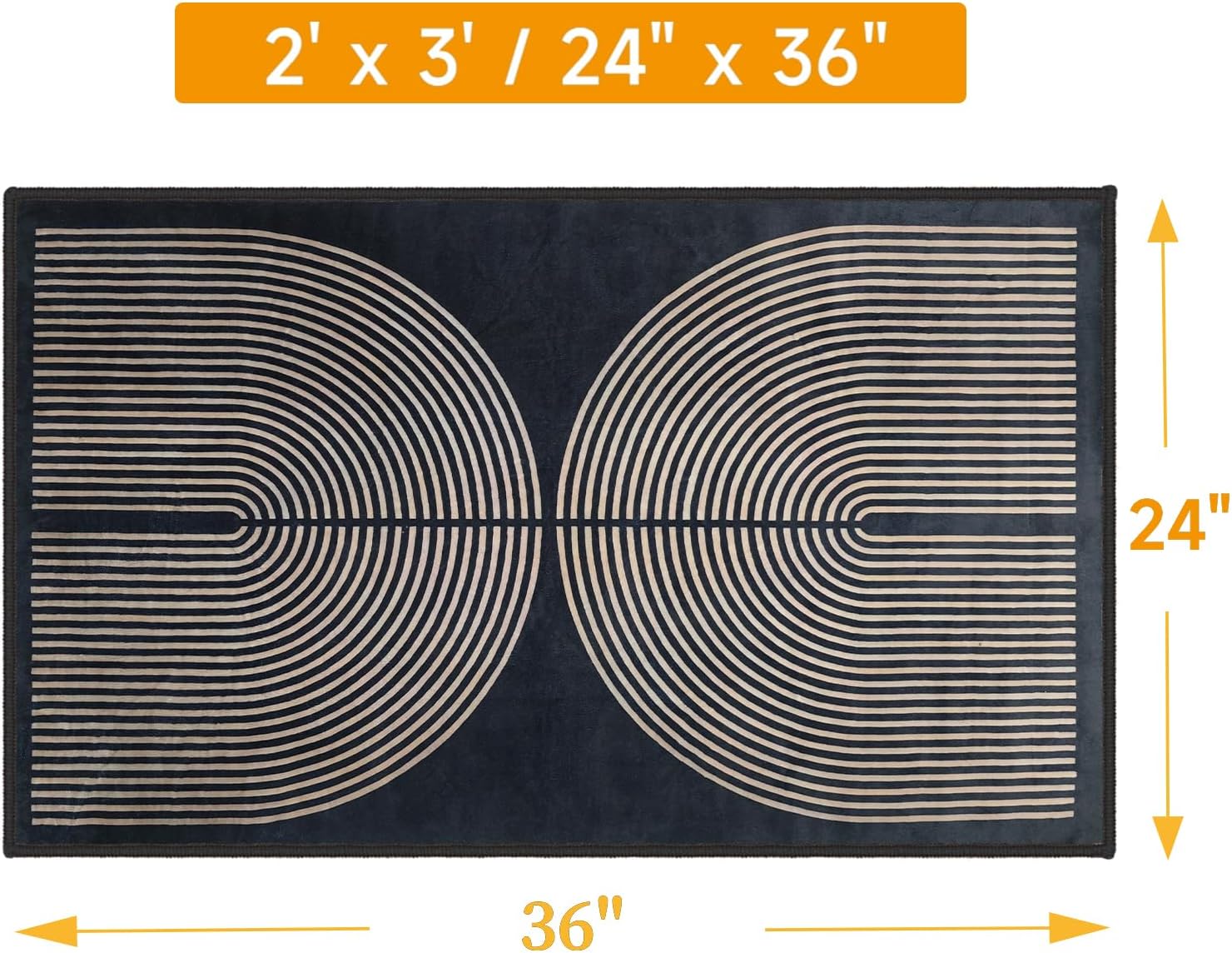 Modern Rainbow Area Rug 2x3 Black Soft Plush Low Pile Non-Slip Washable Doormat, Farmhouse Kitchen Bathroom Mat for Entrance Bedroom Laundry Room