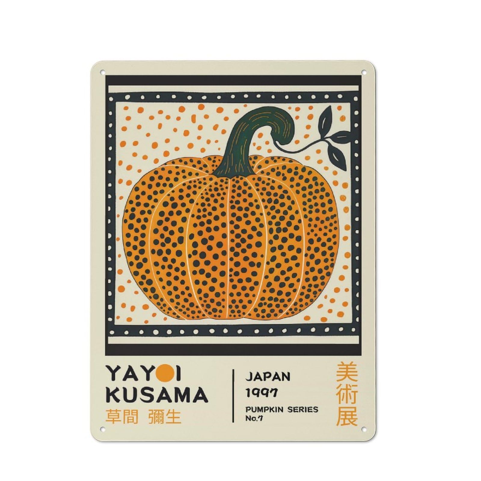 Junmoney Style-7 Yayoi Kusama Pumpkin No.7 Exhibition Poster Tin Wall Plaque 40X30cm, Barn Style Rustic Kitchen Decor For Farmhouse Kitchen, Pantry Or Dining Area