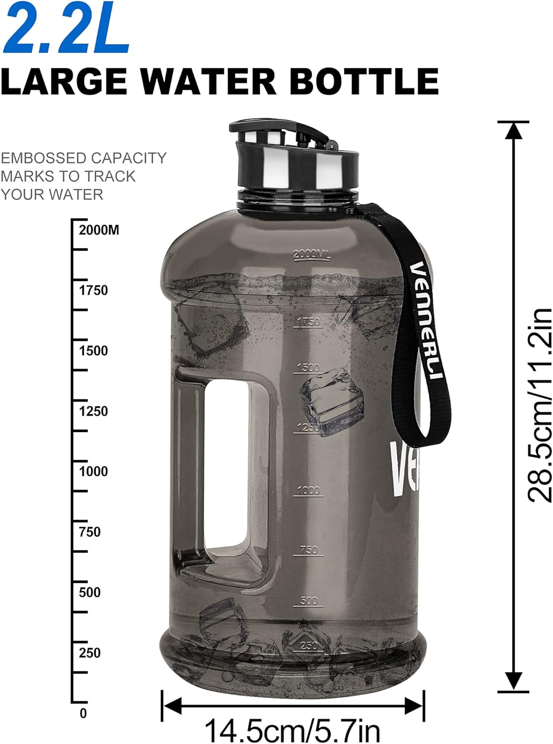 VENNERLI Half Gallon Water Bottle 2.2L Large Sports Water Bottle with Handle 74oz BPA-free Reusable Plastic Water Jugs Leakproof Hydro Bottle for Gym Yoga Travel Camping Cycling Outdoor Sports - Image 6