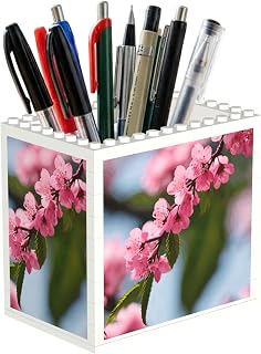 Pink Cherry Blossoms 1 Print Uv Print Block Pencil Cup, Detachable Creative Block Desk Organizer Office Abs Pen Holder