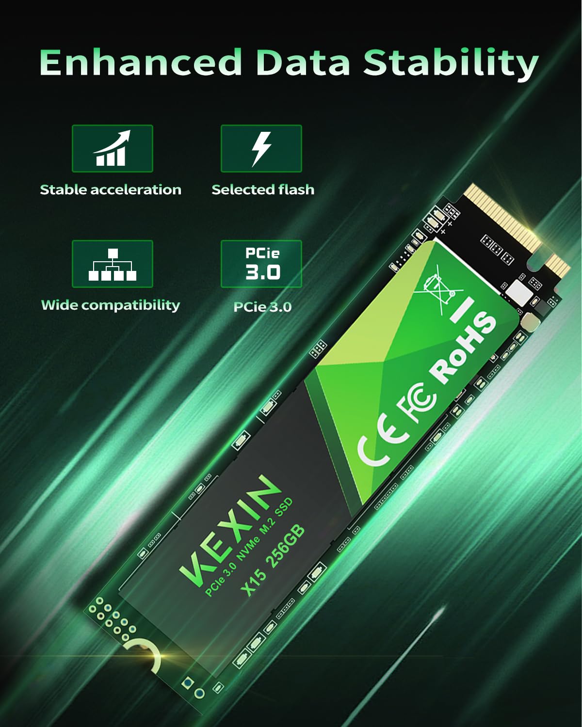 KEXIN SSD M.2 NVMe Internal SSD 256GB M.2 2280, PCIe Gen 3.0, up