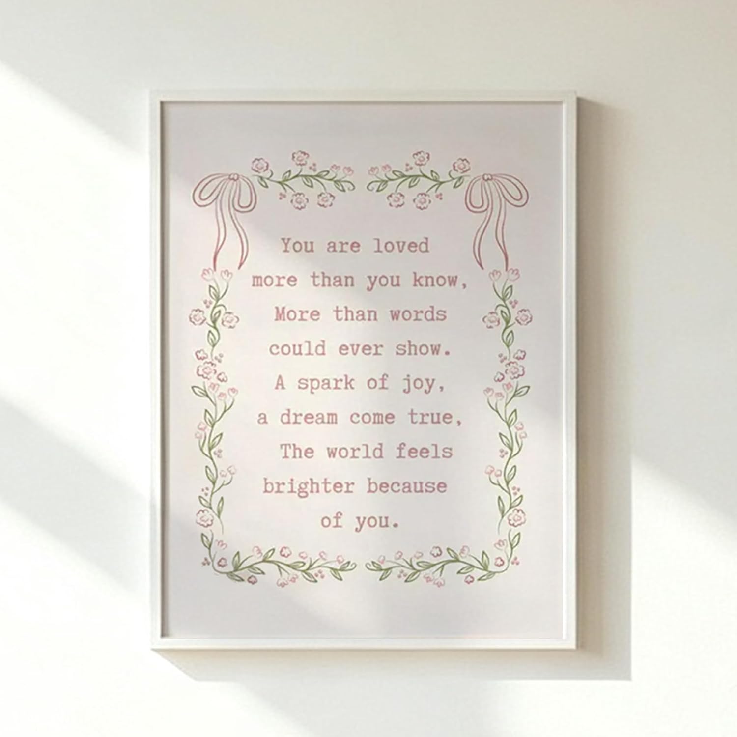 You Are Loved Floral Bow Canvas Print Inspirational Wall Art Unframed