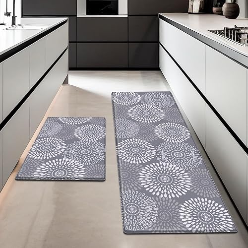 LuxStep Kitchen Mats for Floor,Cushioned Rug Anti-Fatigue Mats for Kitchen Decor Accessories,Waterproof Non-Slip Mats and Rugs Set for Office,Floor,Laundry 17.3"×30"+17.3"×47",Grey