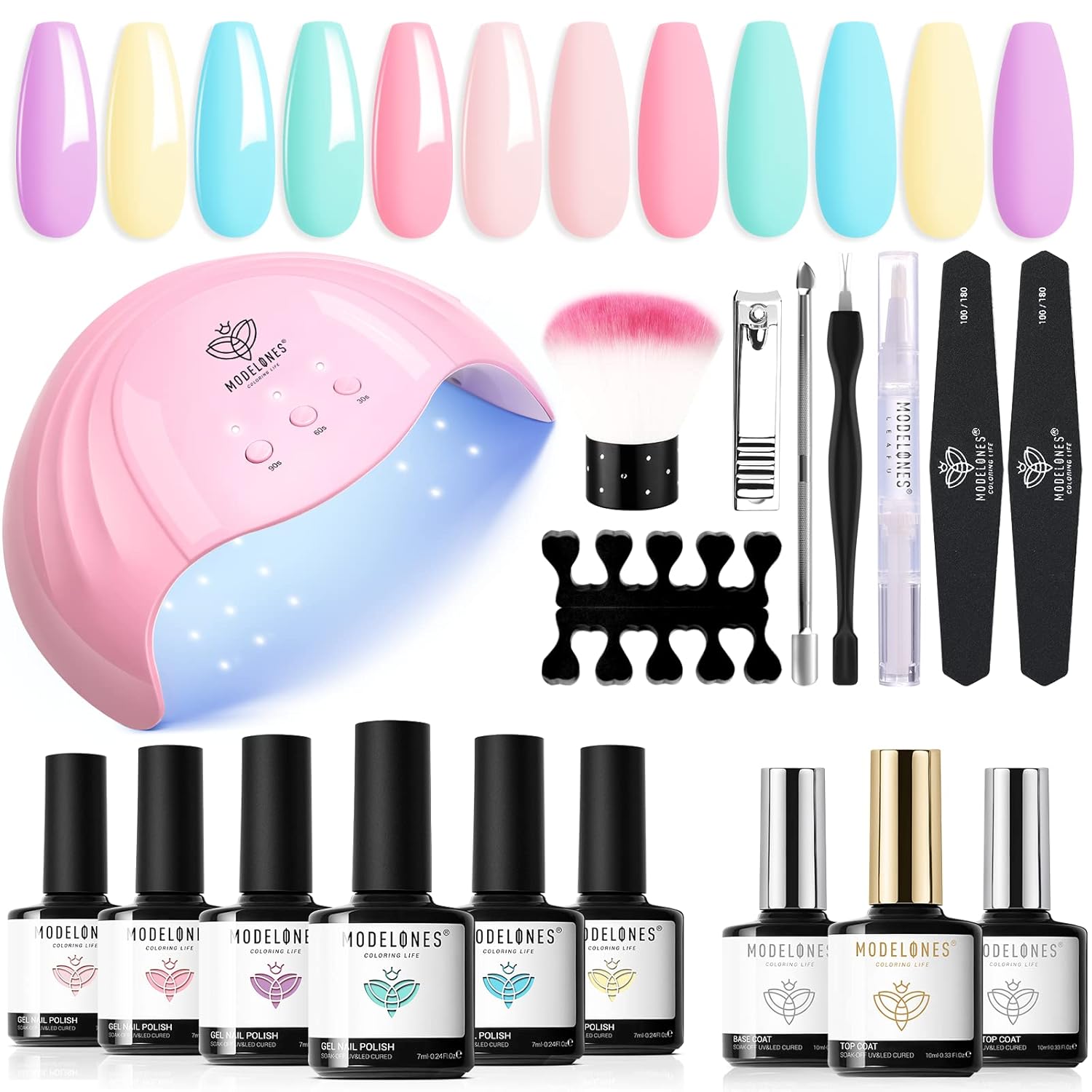 Modelones Gel Nail Polish Kit with U V Light 48W, 6 Colors