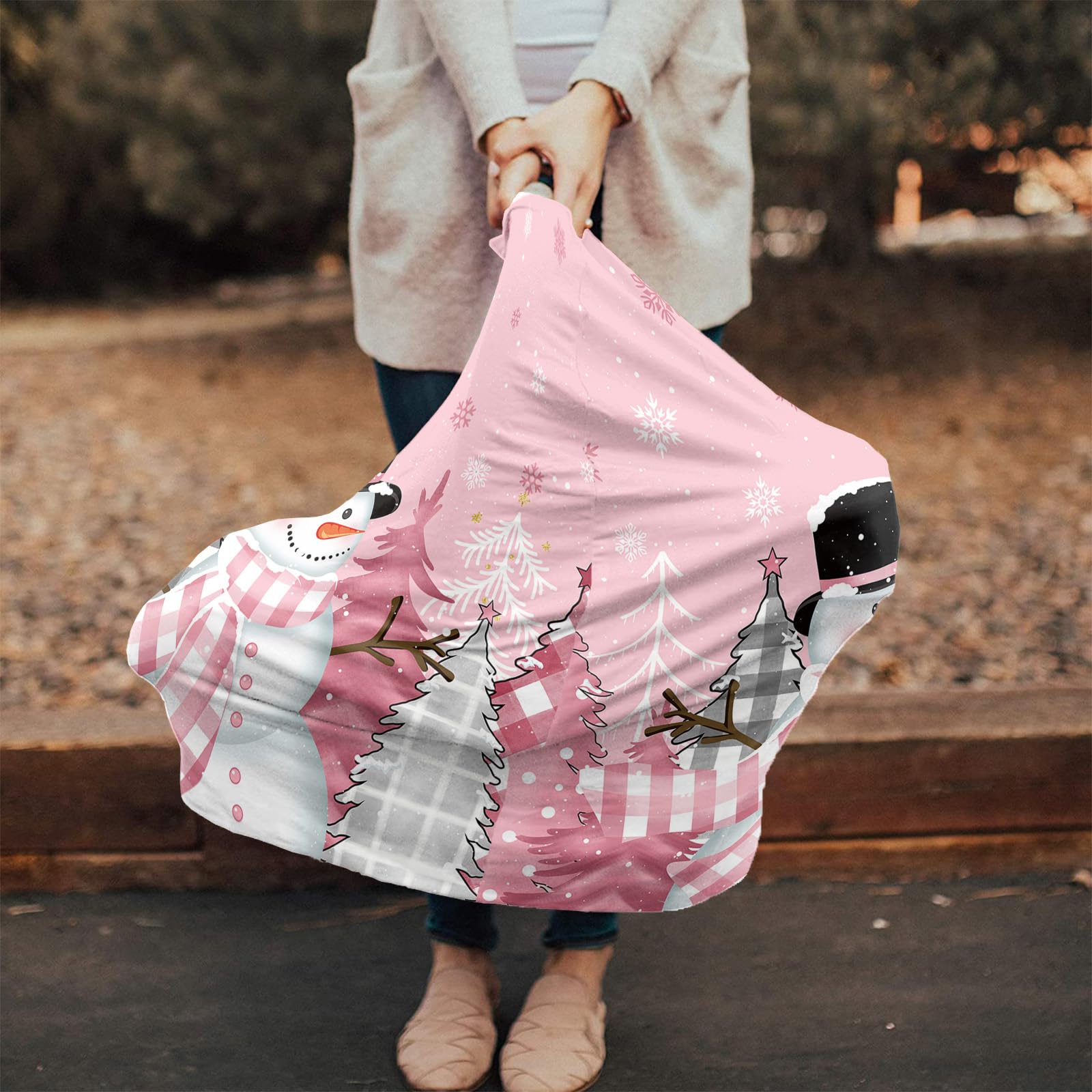 Nursing Cover for Breastfeeding Scarf, Pink Xmas Tree Snowman Snowflake Christmas Baby Car Covers Super Soft Multi Use for Canopy Shopping Cart Cover Blanket Stroller Cover