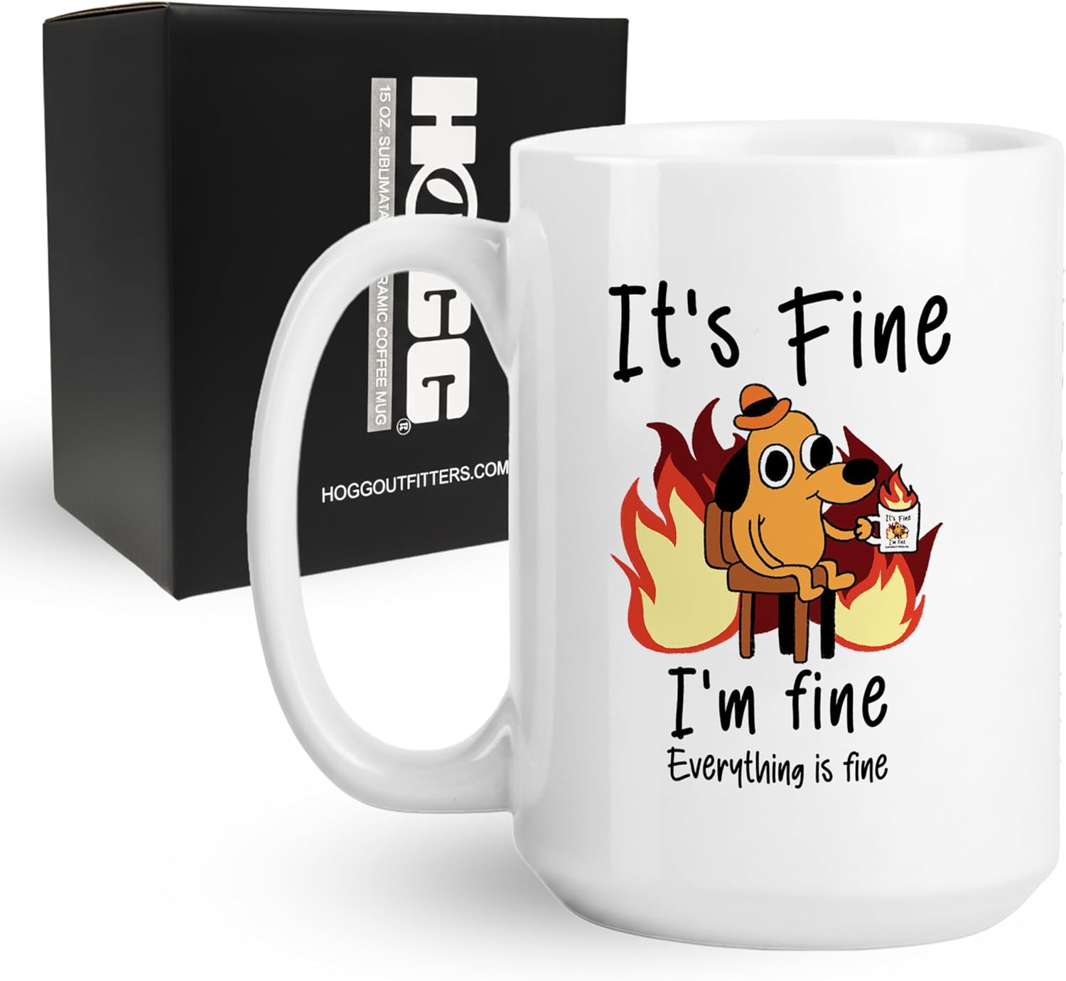 Hogg Dumpster Fire Coffee Mug, Funny Mugs, Meme Cup, Dumpster Cup, 15oz Ceramic Gag Gift for Coworker, Sarcastic Novelty Drinkware for Office and Desk, Hot and Cold Beverage Gift for Adults