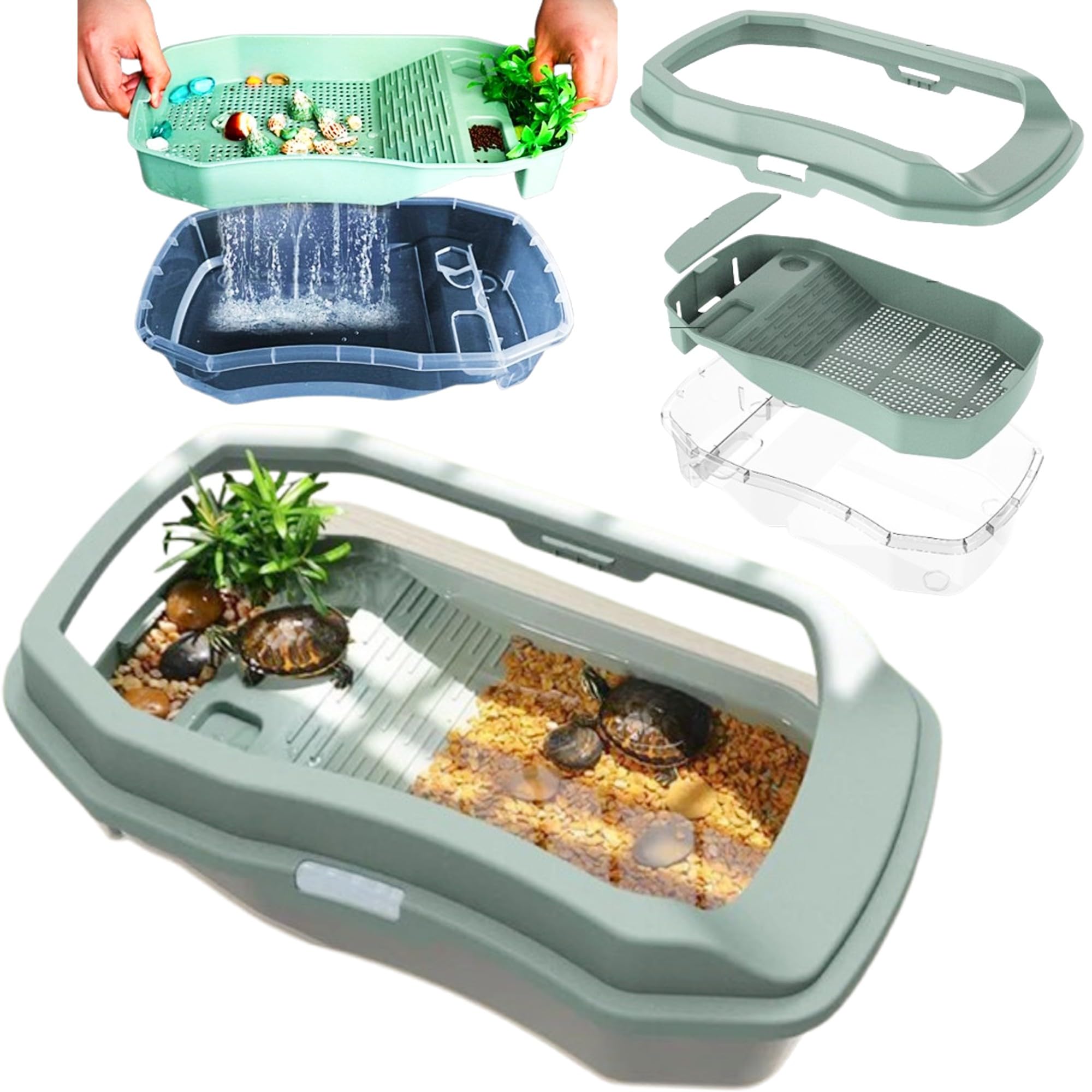 Amazon | merrytime 亀 水槽 大きい 亀飼育ケース 大きい亀の水槽