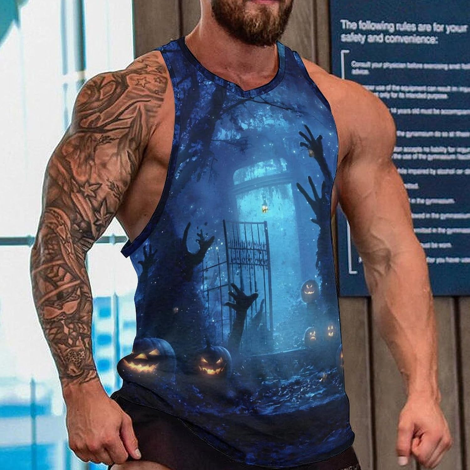 Halloween Forests Pumpkin Men's Tank Tops Sleeveless Muscle T-Shirt | Print,Muscle Shirt,for Athletic Running Gym,Workout Shirts,Tee Shirts