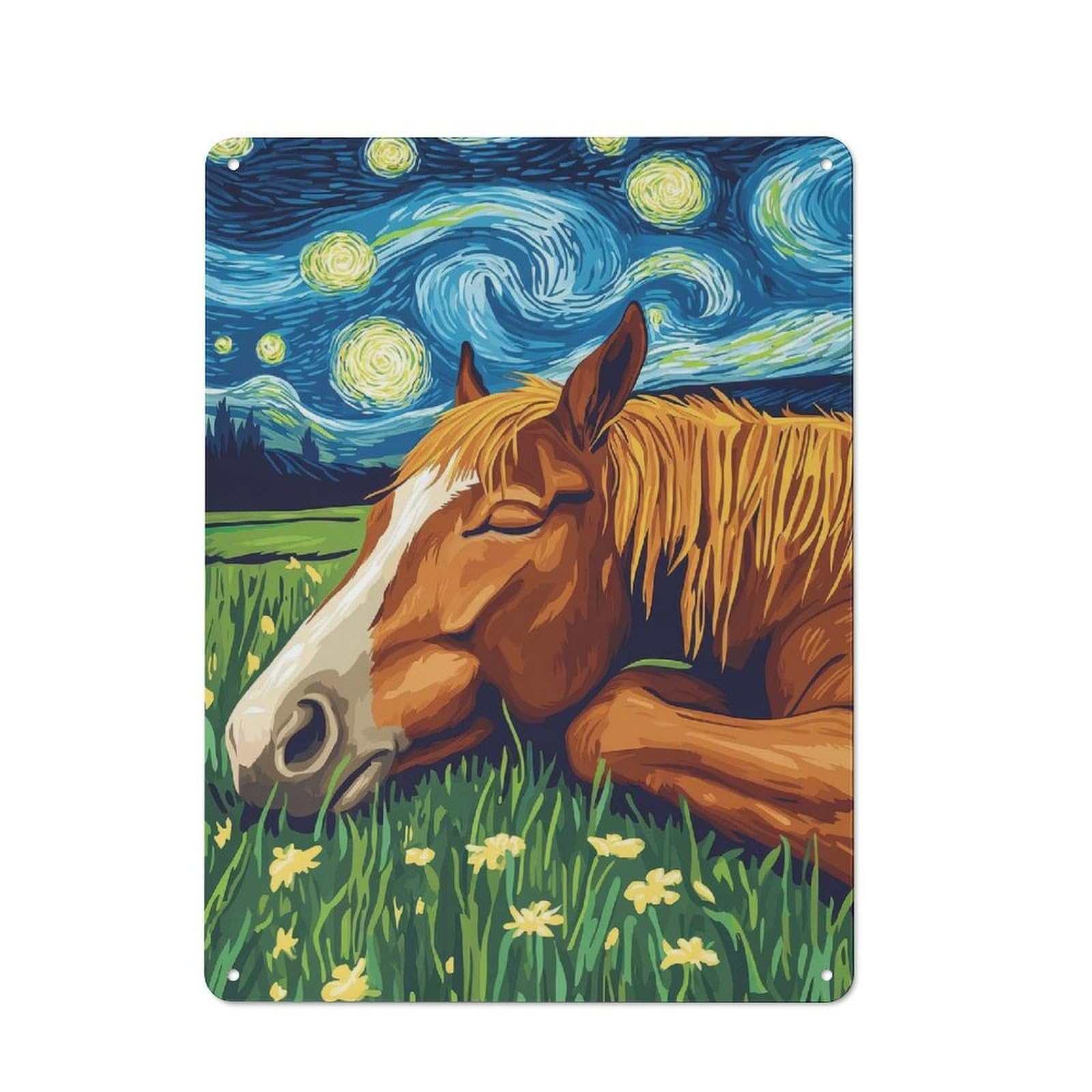 Junmoney Style-15 Horse In Starry Night Retro Metal Wall Sign 40X30cm For Guest Room Or Hallway, A Housewarming Gift For Home Decor Collectors