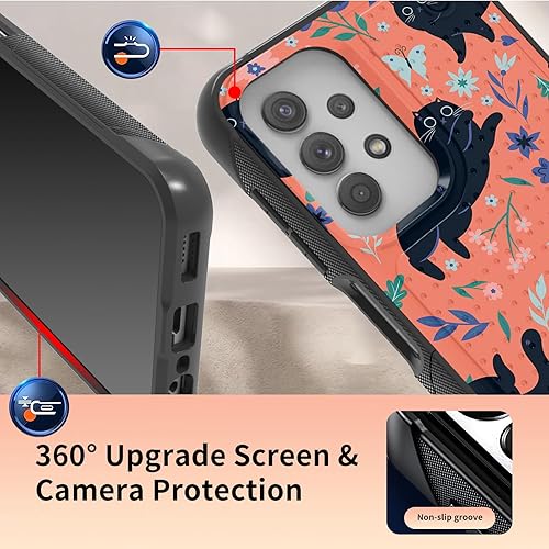 Miniatura 4 de Funda para Samsung Galaxy A13/A04/A04S/A23/A32 5G con protector de pantalla, parte trasera texturizada de policarbonato duro, diseño de flores
